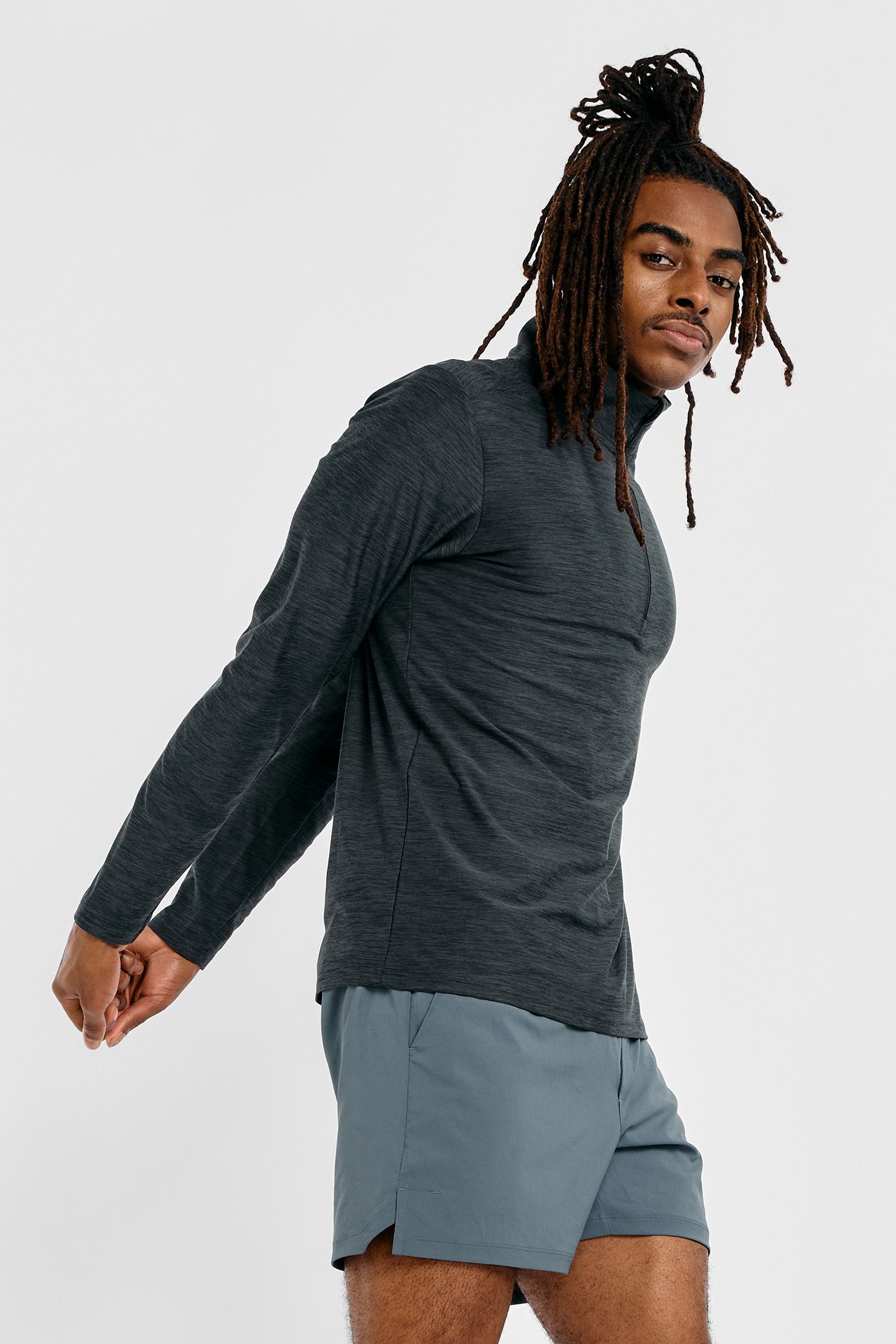 SPORTS 1/4 ZIP LONG SLEEVE TOP IN BLACK SPACE DYE 4