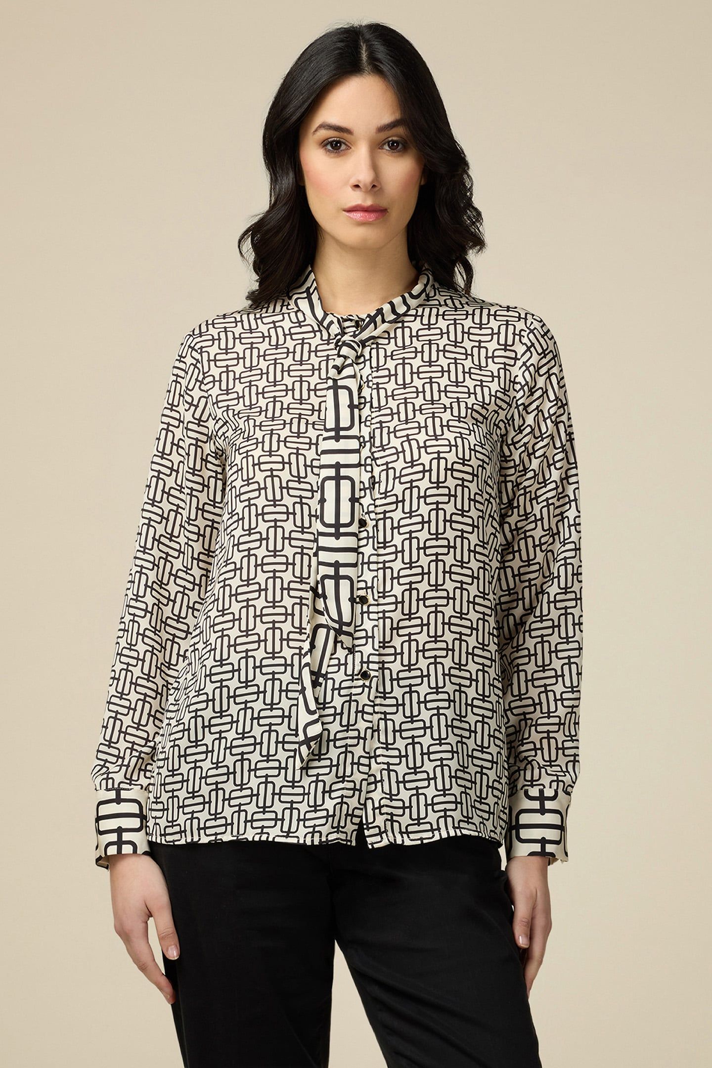 OPTICAL SATIN SHIRT WITH BOW WHITE 1
