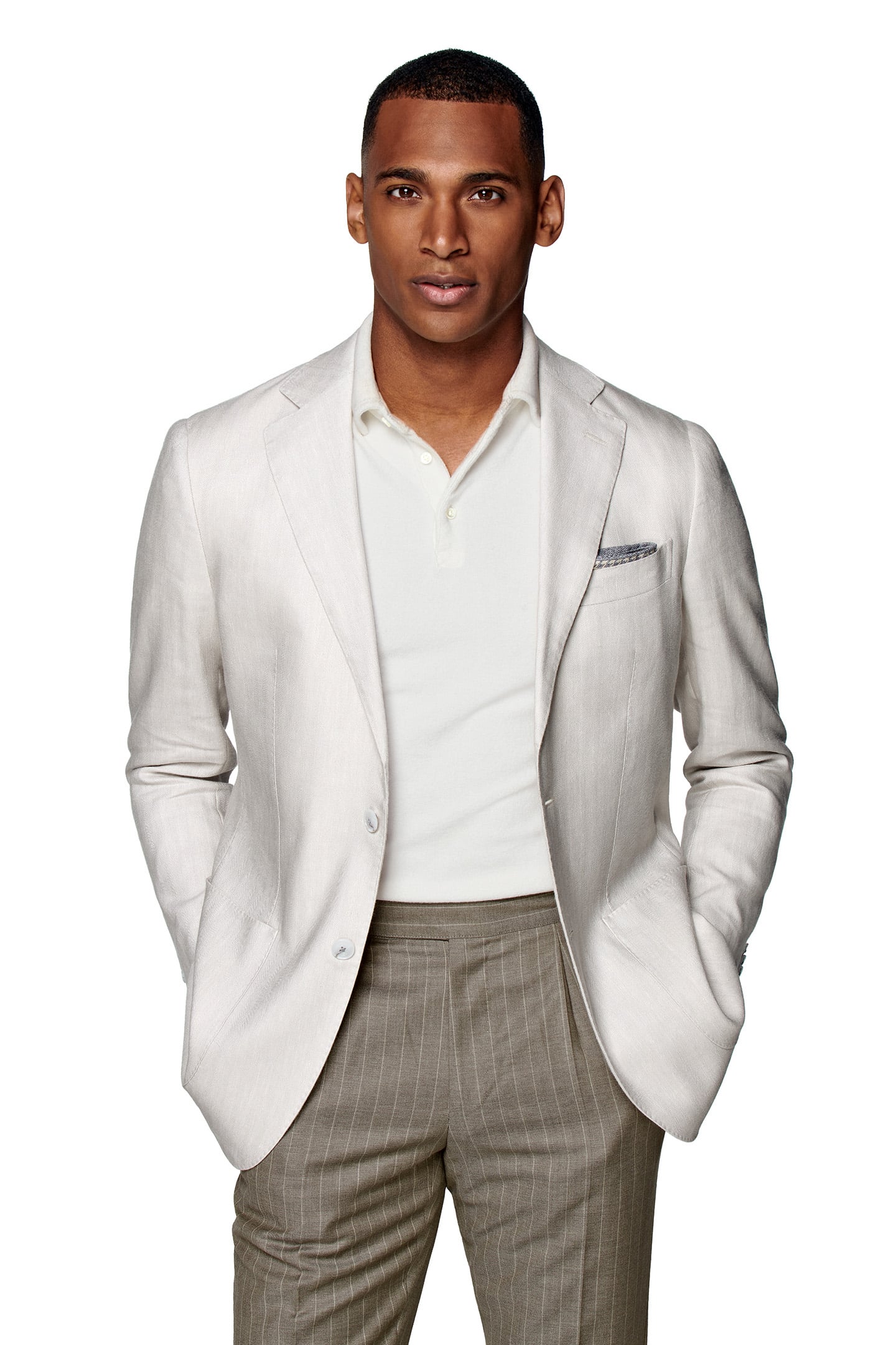 HERRINGBONE TAILORED FIT HAVANA BLAZER LIGHT GREY 1