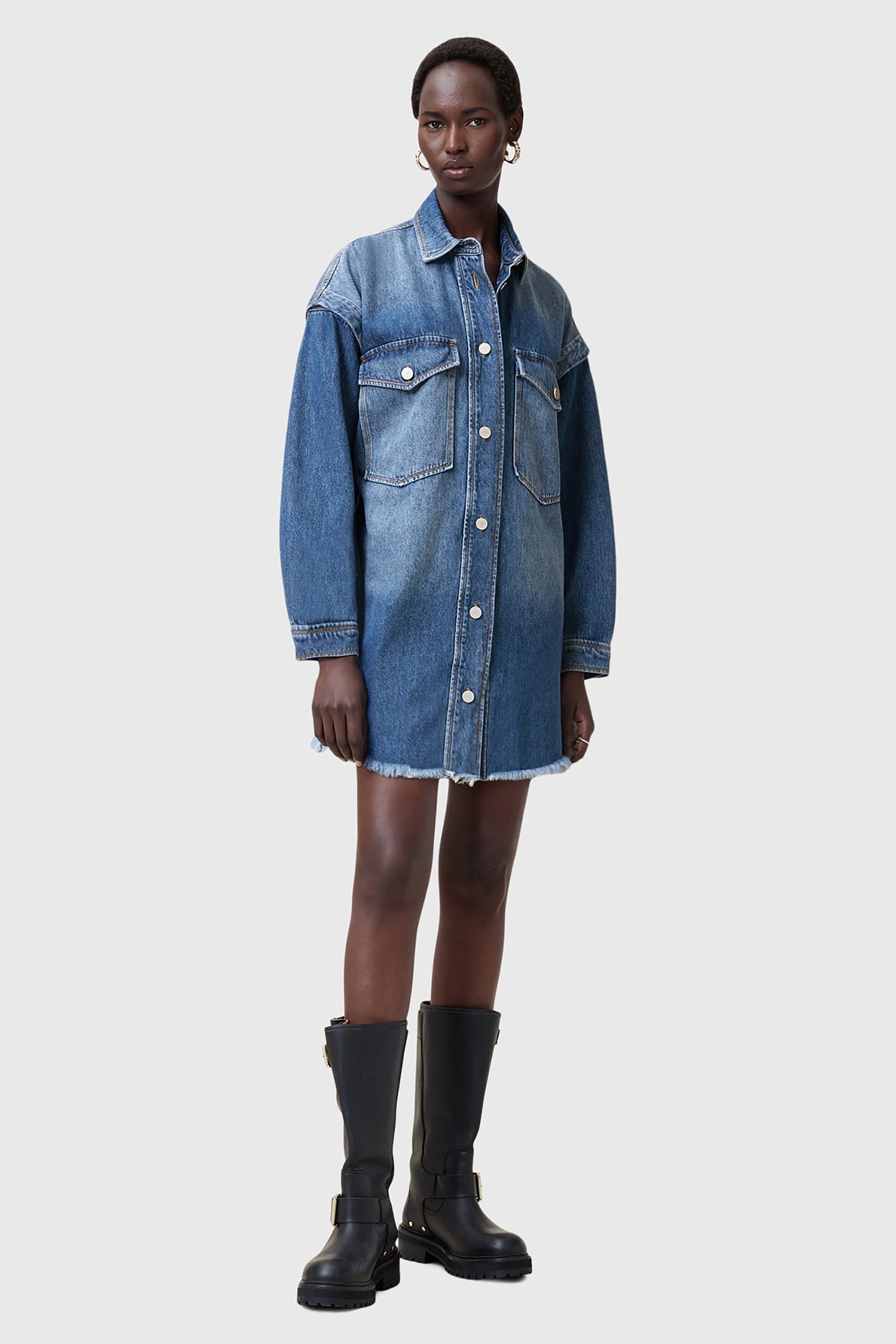 FAYE SNAP DRESS MID INDIGO 3