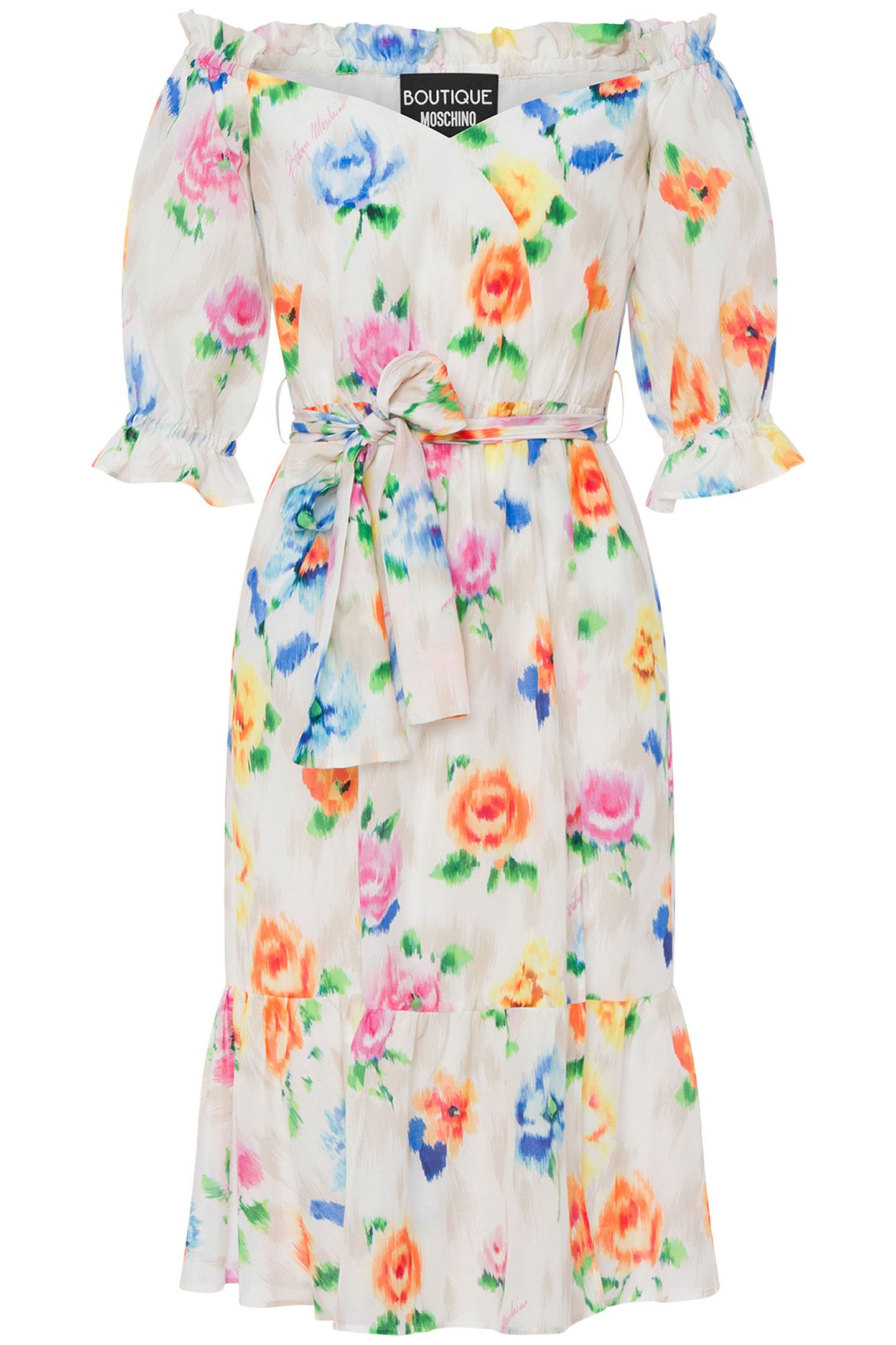 OFF-THE-SHOULDER DRESS IN BRODERIE ANGLAISE FLOWER CHINÉ WHI 3