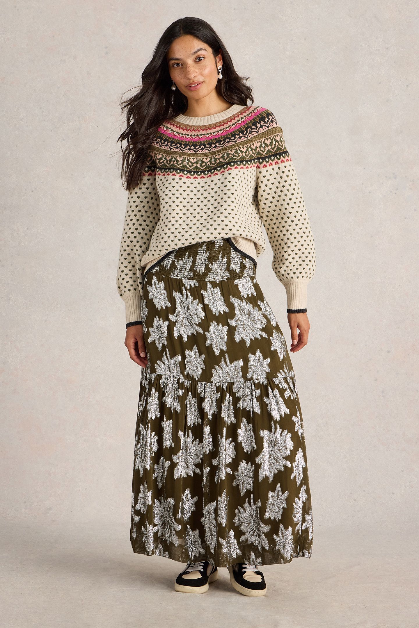 PHOEBE JACQUARD MAXI SKIRT GREEN MULTI 1