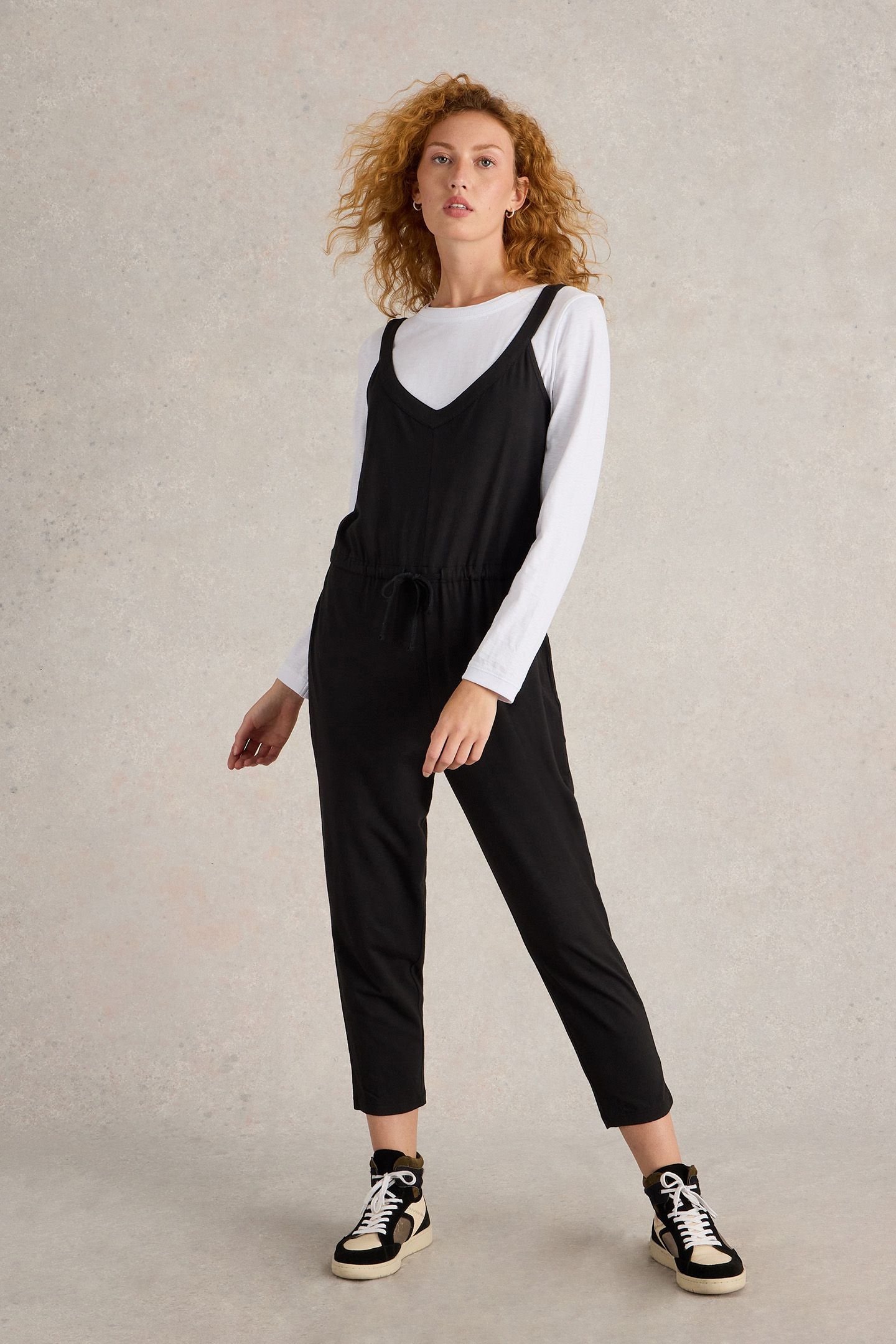 DRAWSTRING JERSEY JUMPSUIT PURE BLACK 1