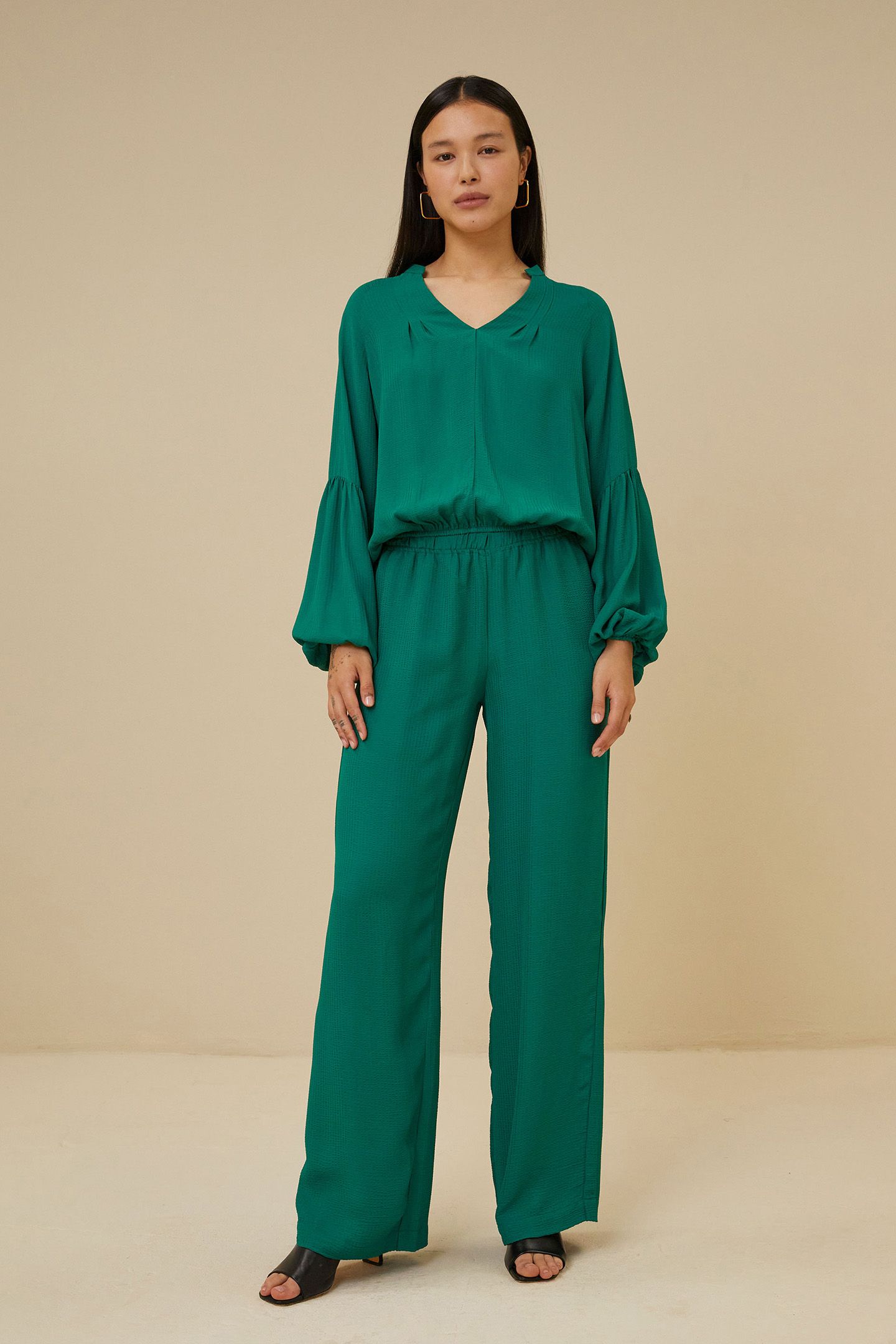 ROBYN SATIN STRIPE PANT EVERGREEN 1