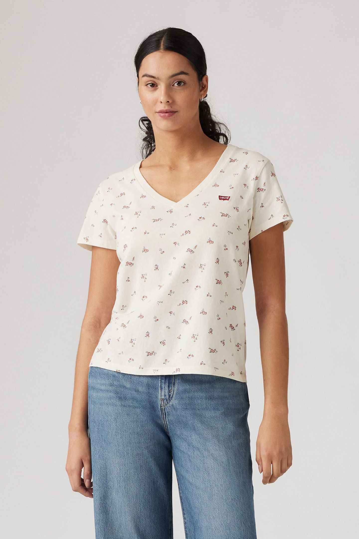 PERFECT VNECK LOU DITSY FLORAL-V4 EGRET COTTON 5