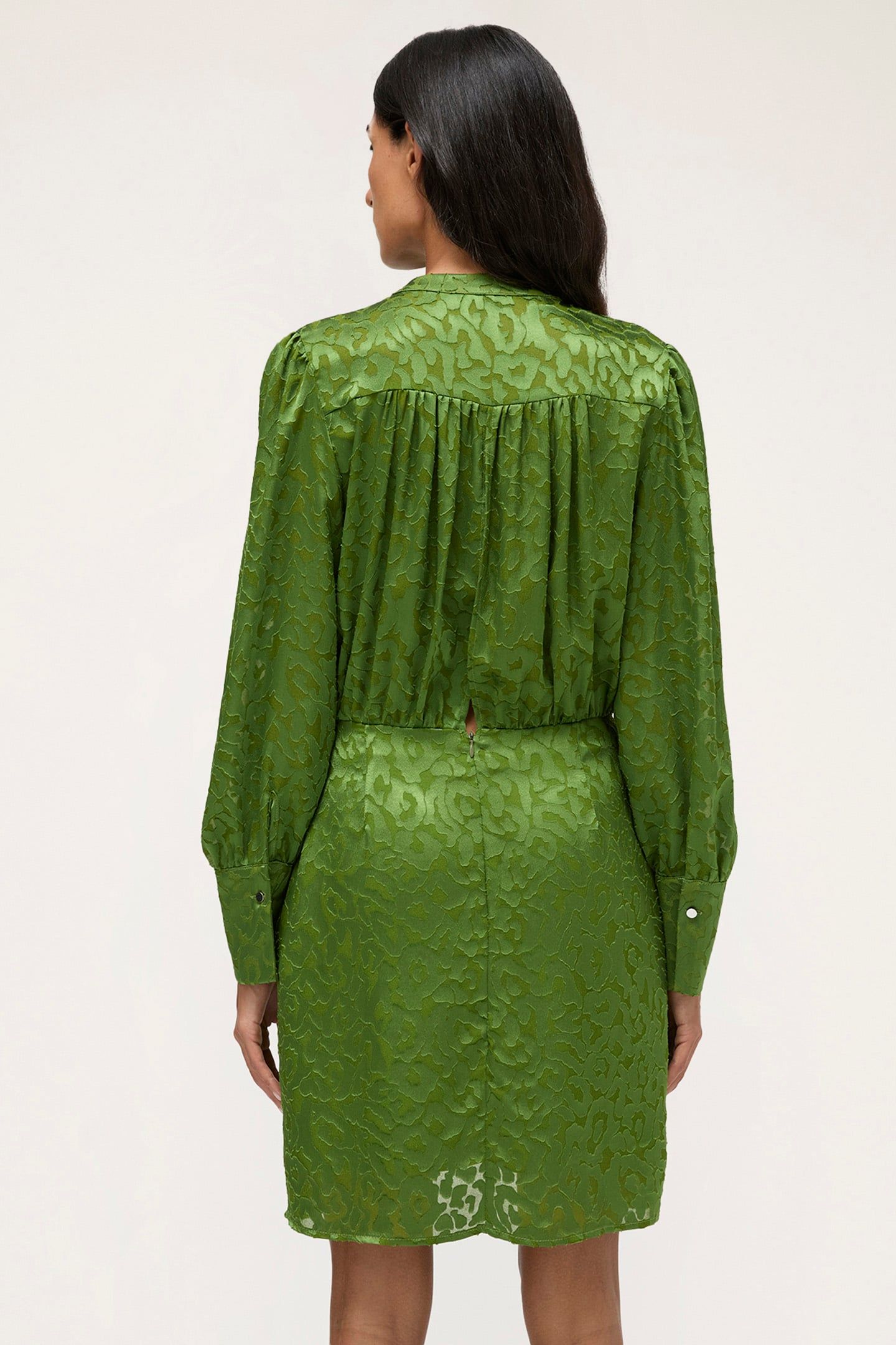 DEVORÉ SATIN WRAPAROUND MINI DRESS LIGHT GREEN 2