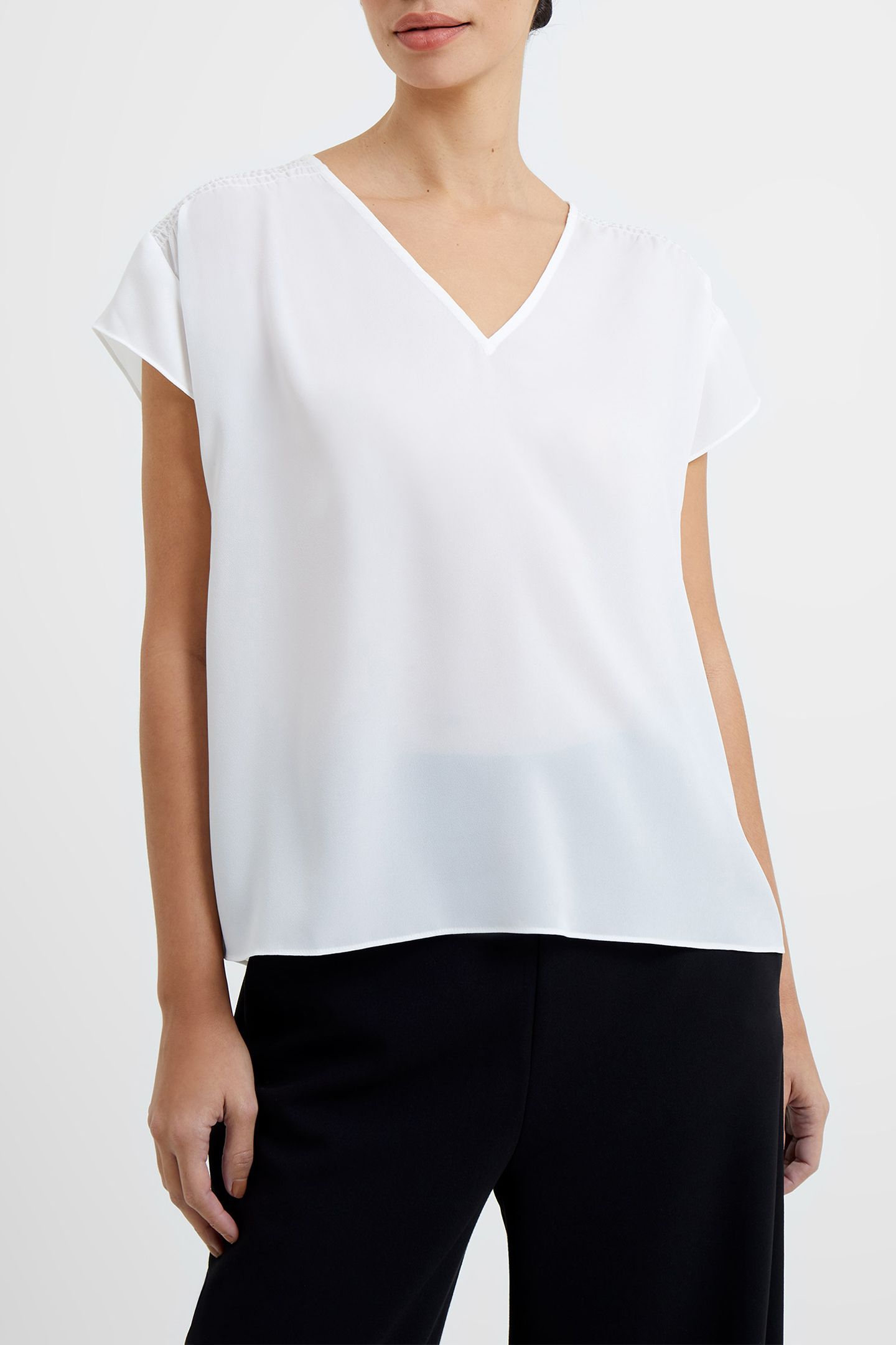 CREPE LIGHT V NK SHOULDER TOP SUMMER WHITE 1