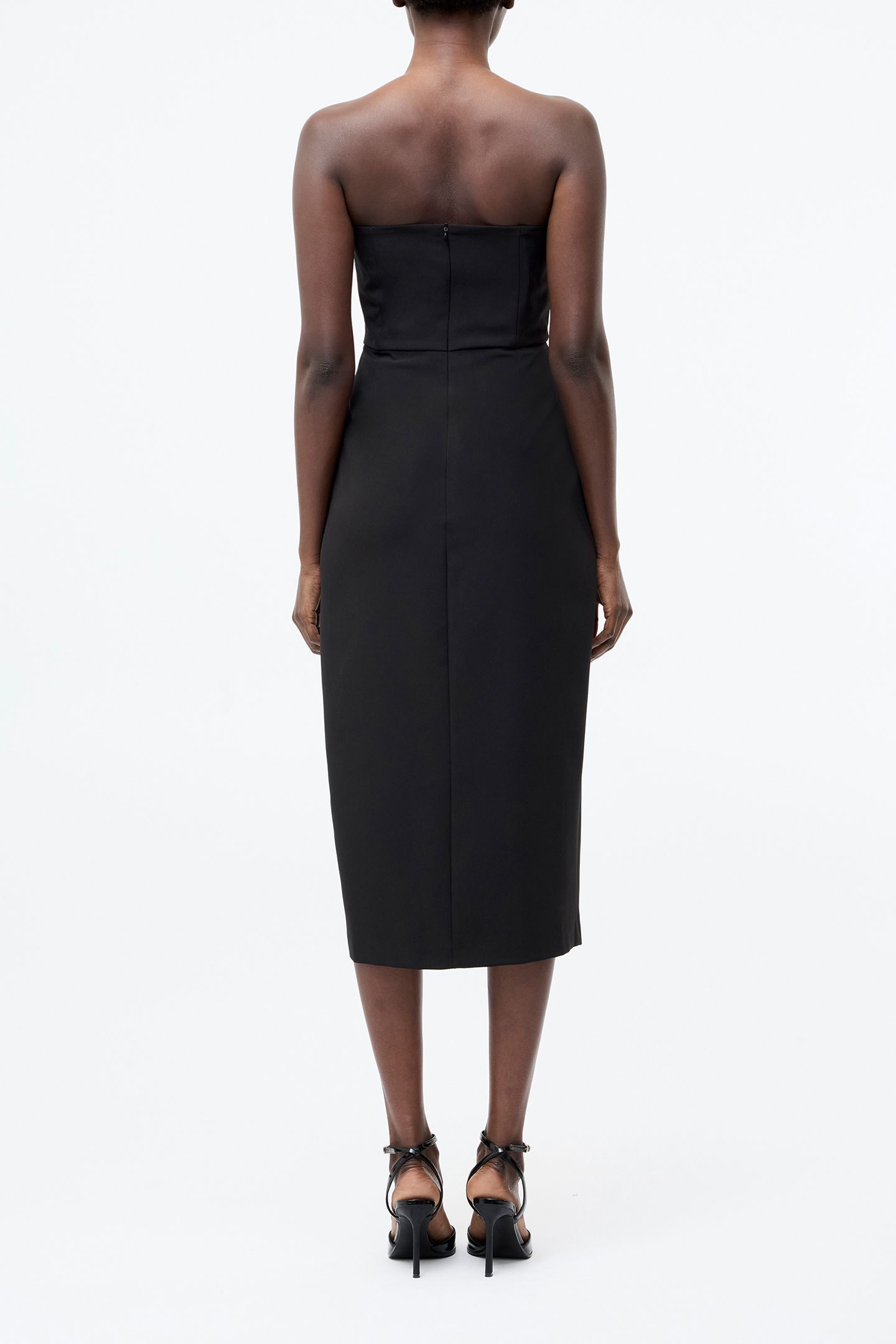 BANDEAU ORGANZA MIX FRILL MIDI DRESS BLACK 2