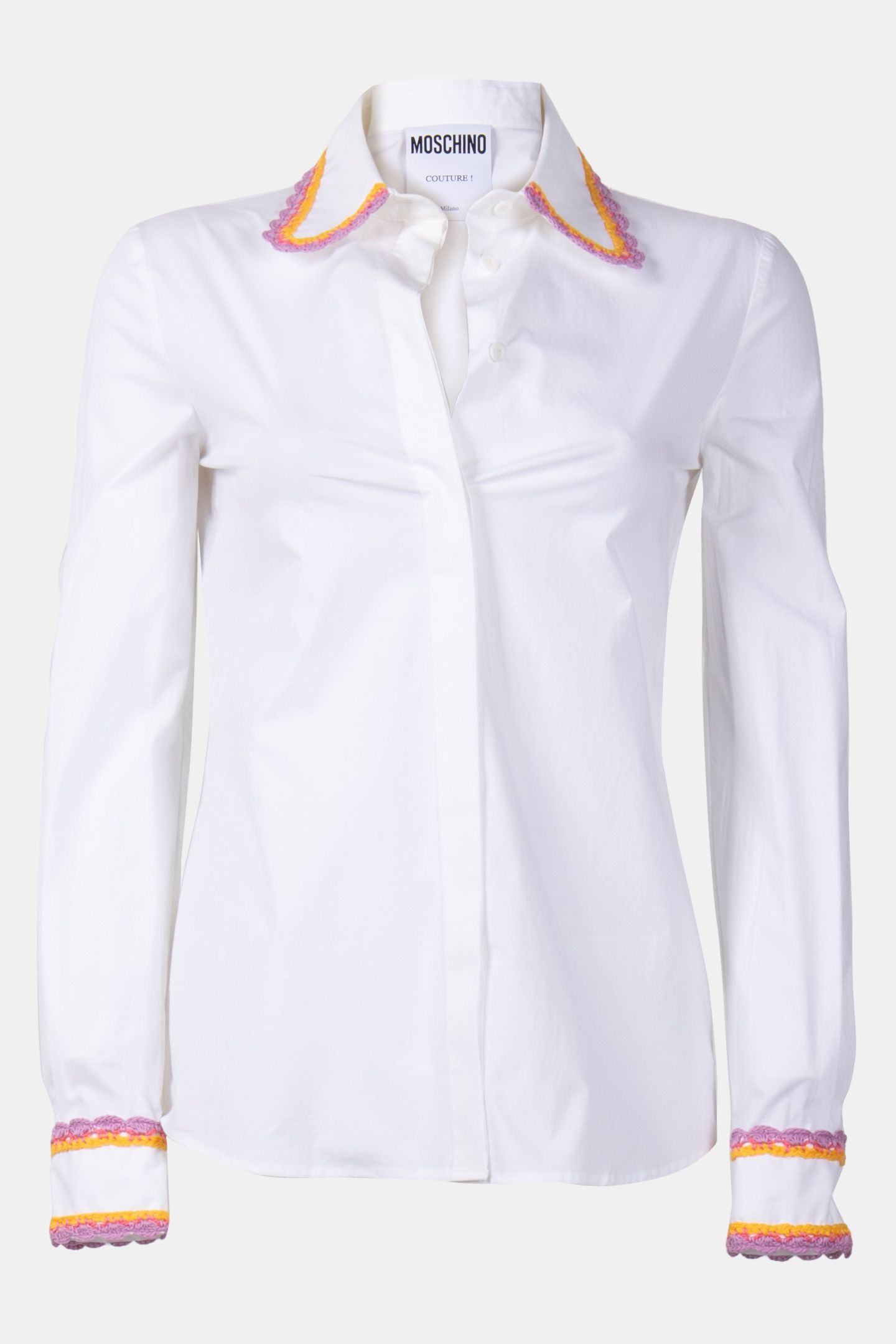 STRETCH POPLIN SHIRT CROCHET DETAILS WHITE 3