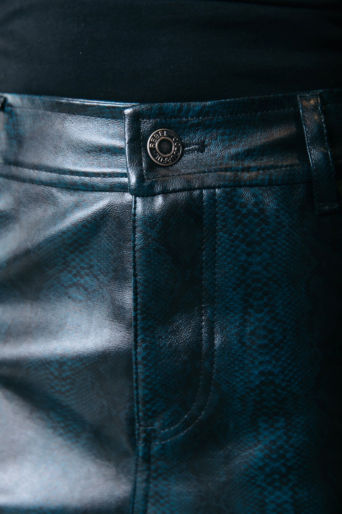 RUSSY SNAKE VEGAN LEATHER HIGH WAIST PANTS ATLANTIC GREEN 3