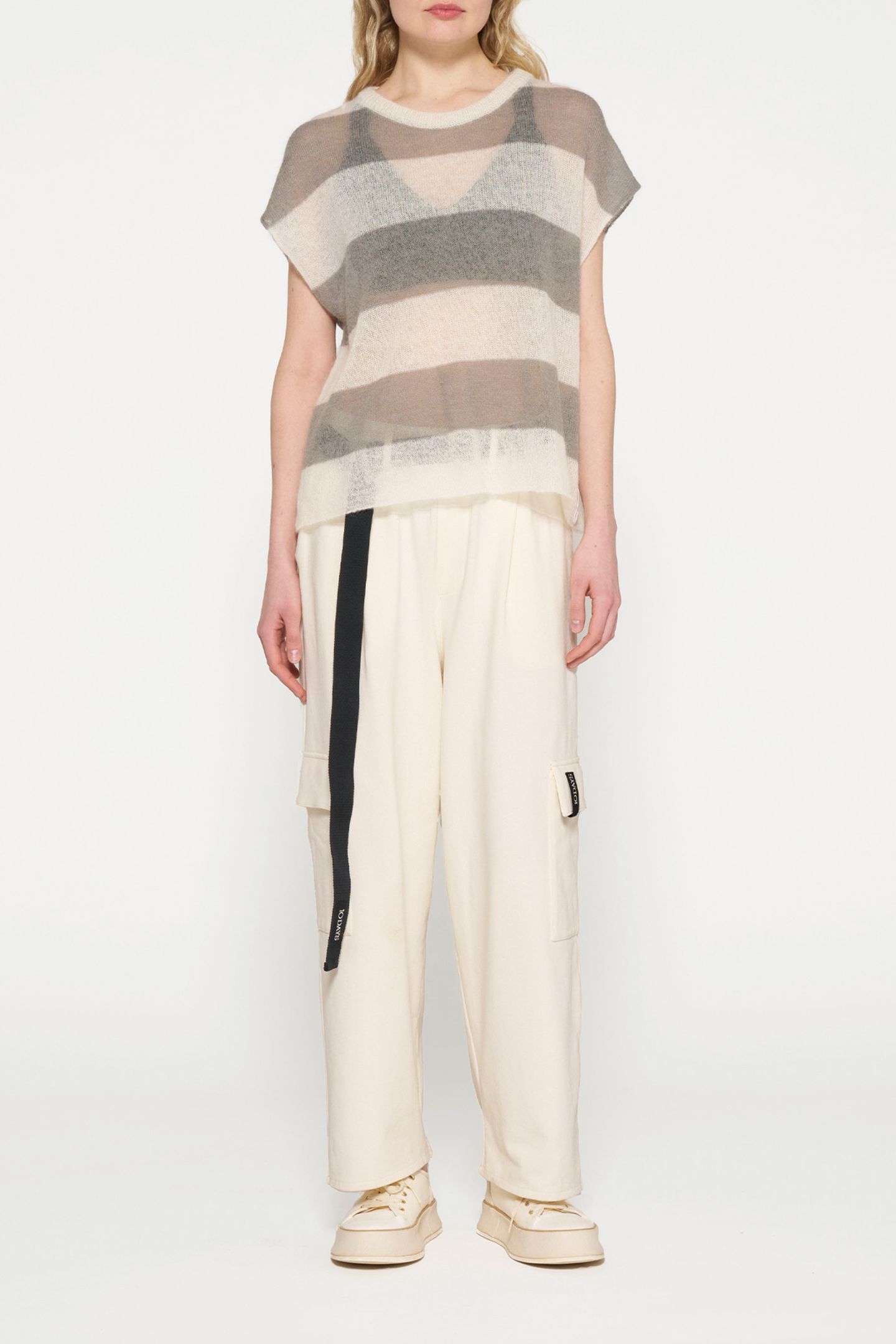 KNIT TOP STRIPES ECRU/SAGE 2