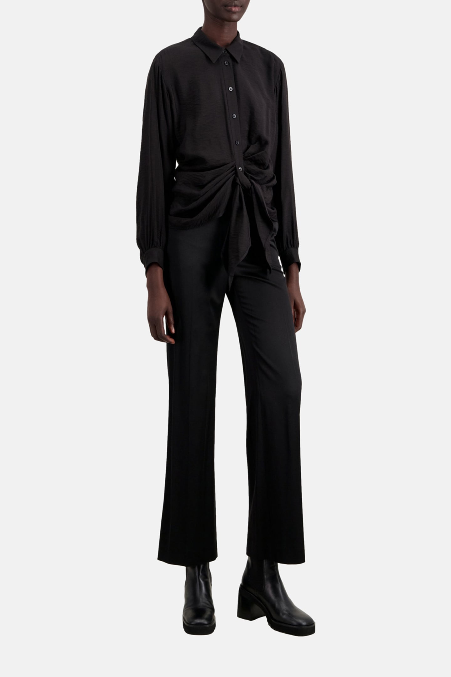 LONG-SLEEVED DRAPED KNOTTED SHIRT BLACK 3