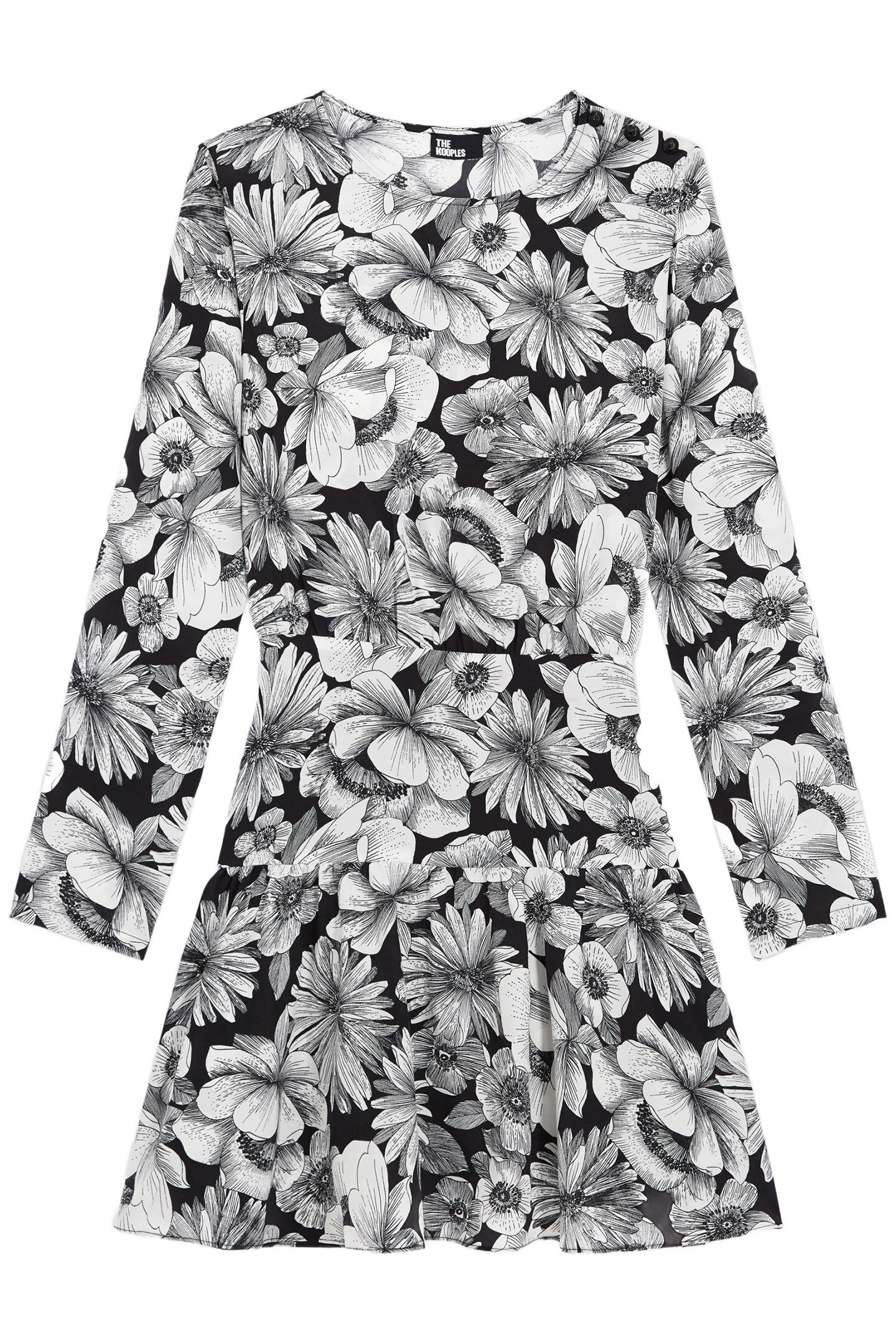 ROMANTIC GARDEN LONG SLEEVE SHORT DRESS BLACK WHITE 5