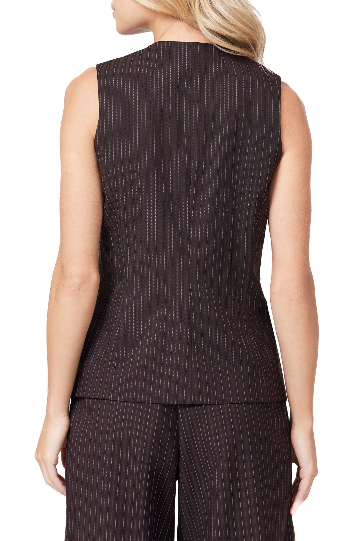 LONG LINE VEST BROWN PINSTRIPE 2