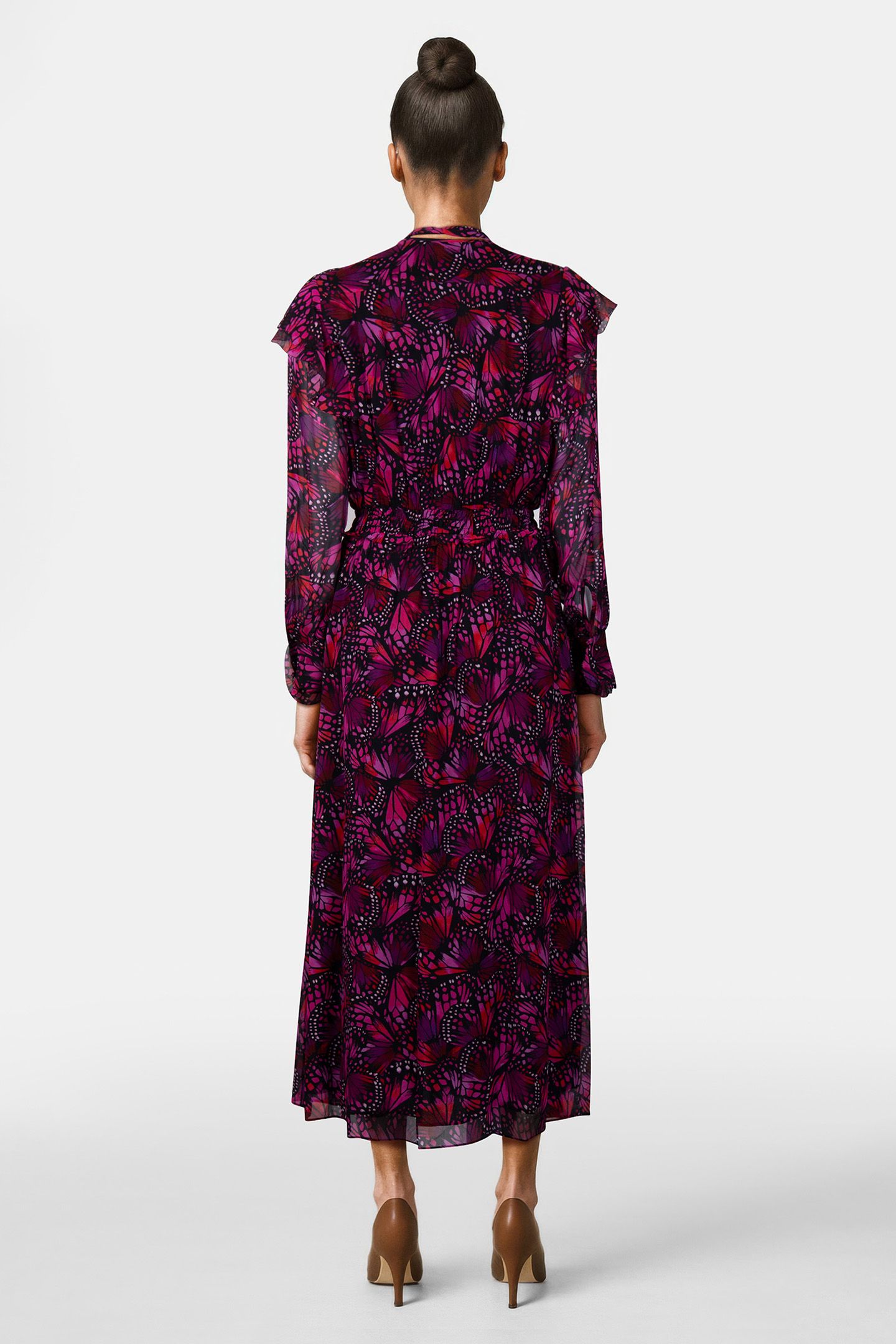 LONG BUTTONED DRESS WITH LAVALIERE COLLAR PINK 2
