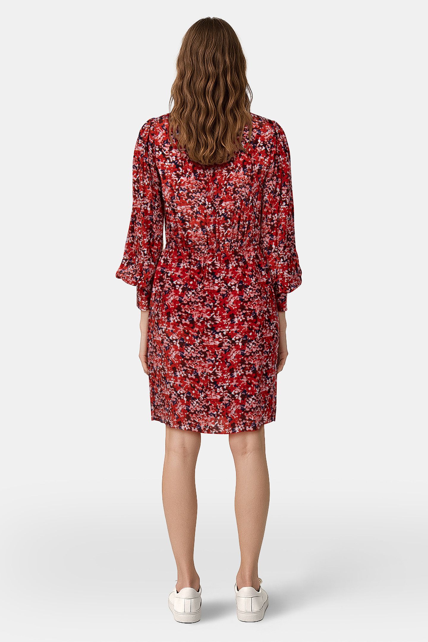 BURNING FLOWER PATTERN LONG SLEEVE DRESS RED 2