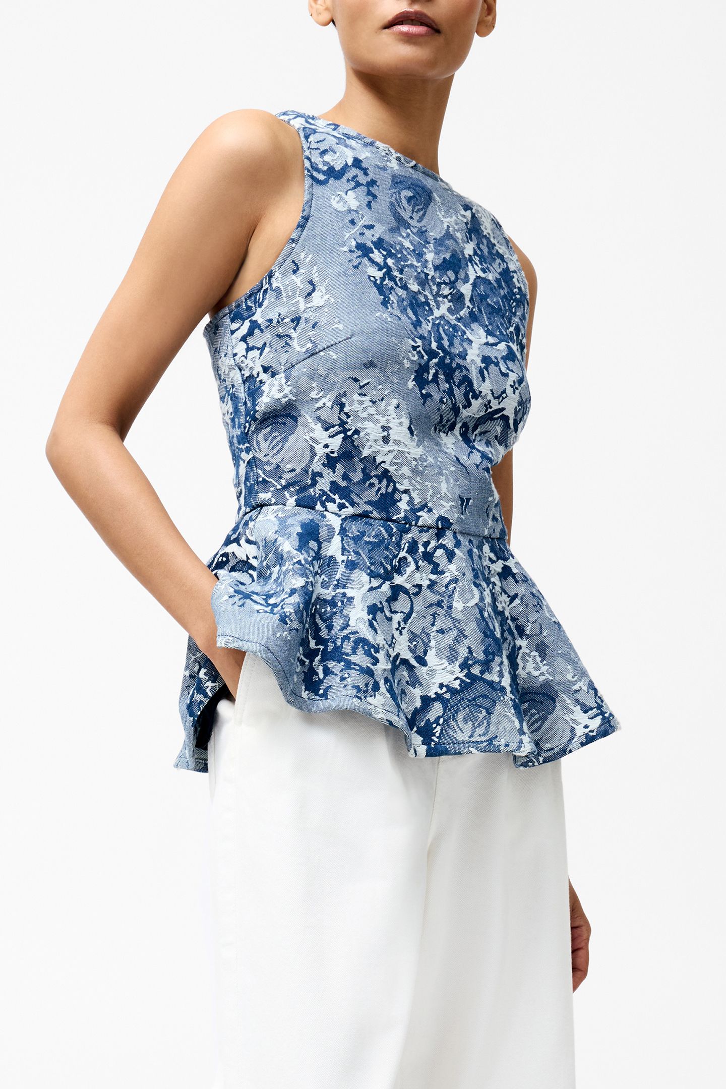 CHARLOTTE JACQUARD PEPLUM TOP LIGHT WASH 4