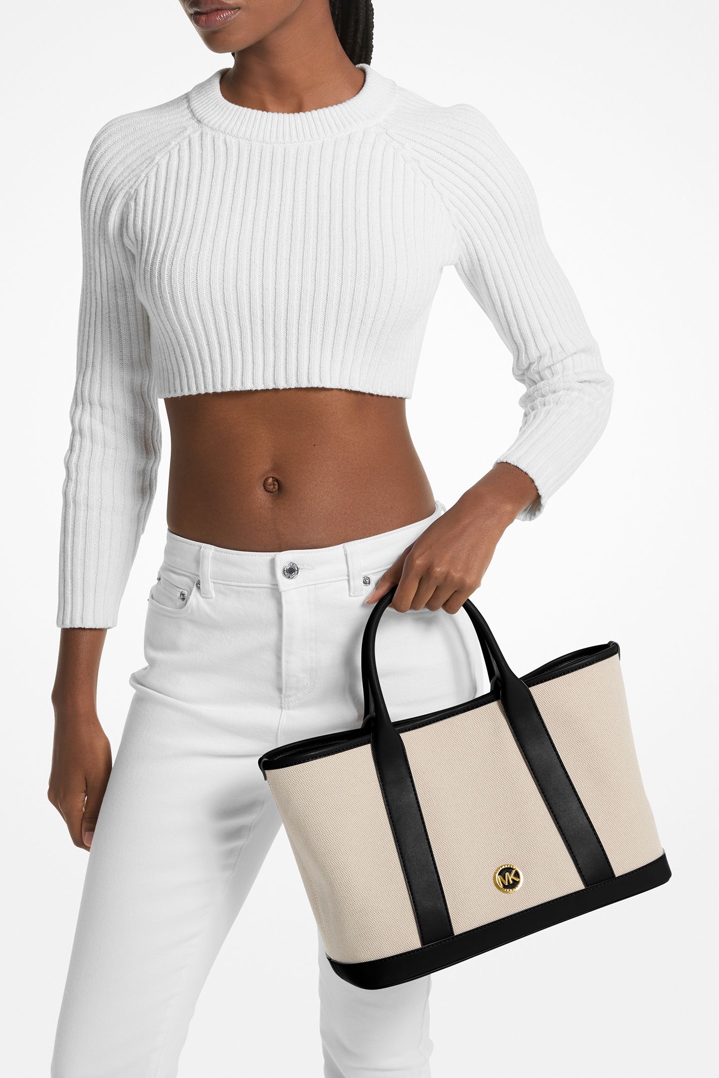 MEDIUM LEATHER SATCHEL BAG IN CREAM AND BLACK 2