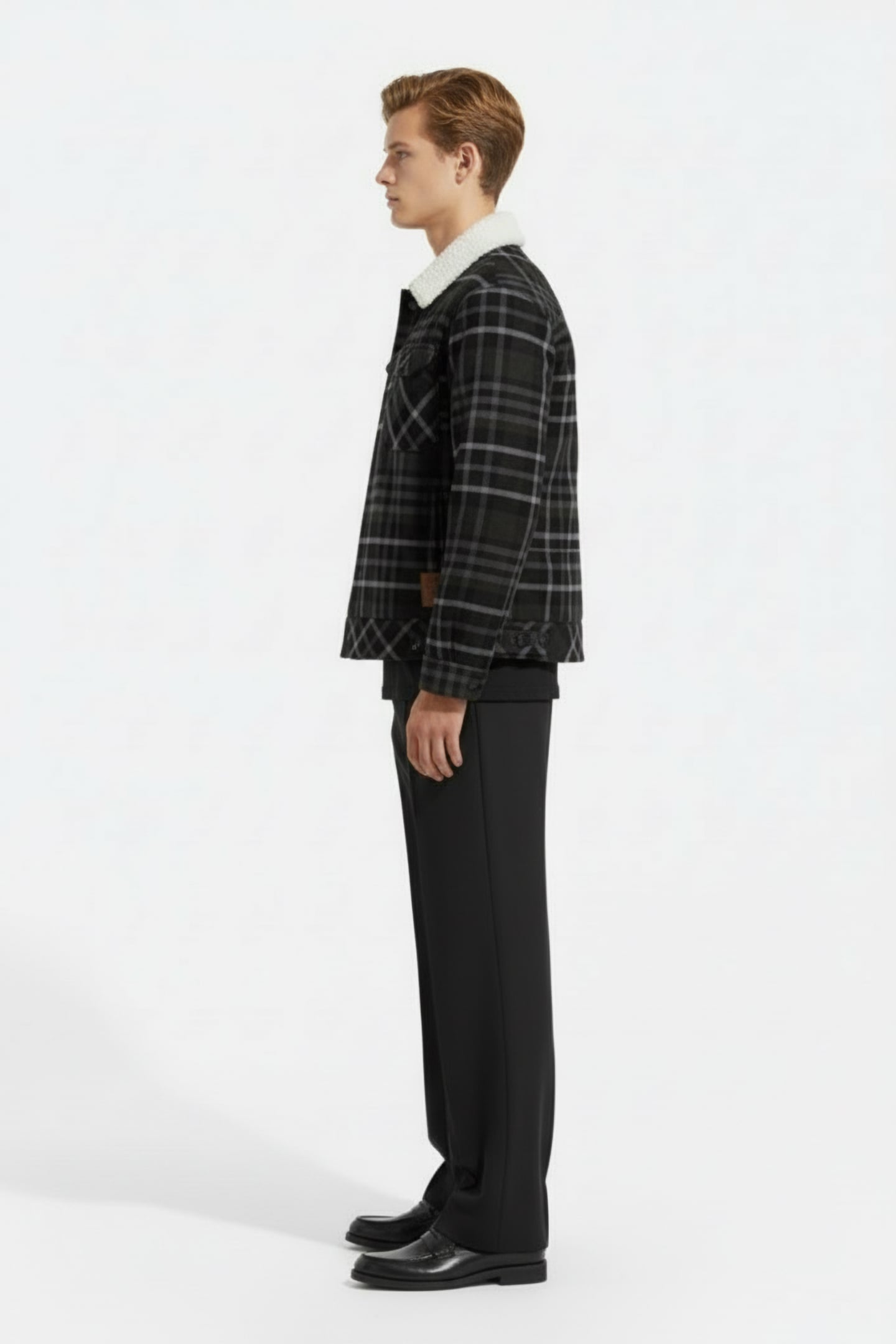SHERPA LINED PLAID FLANNEL EISENHOWER JACKET BLACK GREY 3