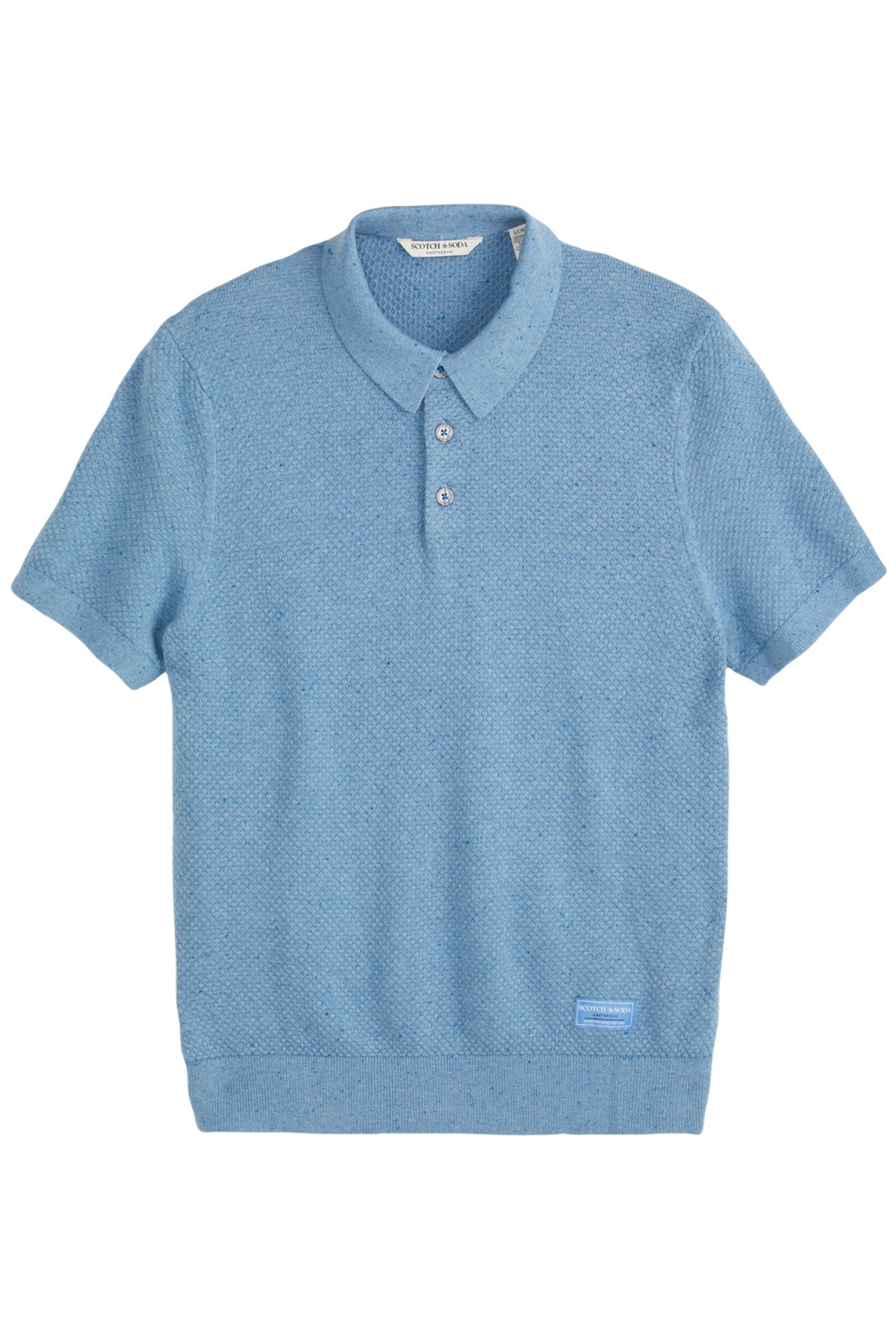 SS NEPS TEXTURE STITCH POLO SWEATER SKY/PEWTER 1