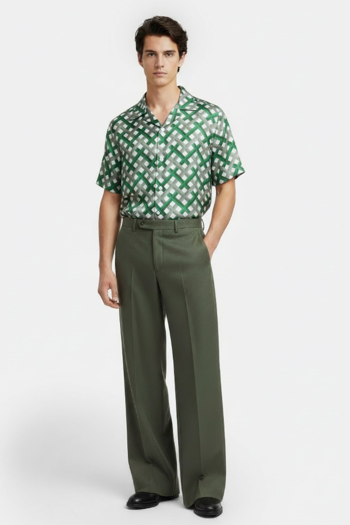 PRINTED CUBAN COLLAR CASUAL SHIRT GREEN 1