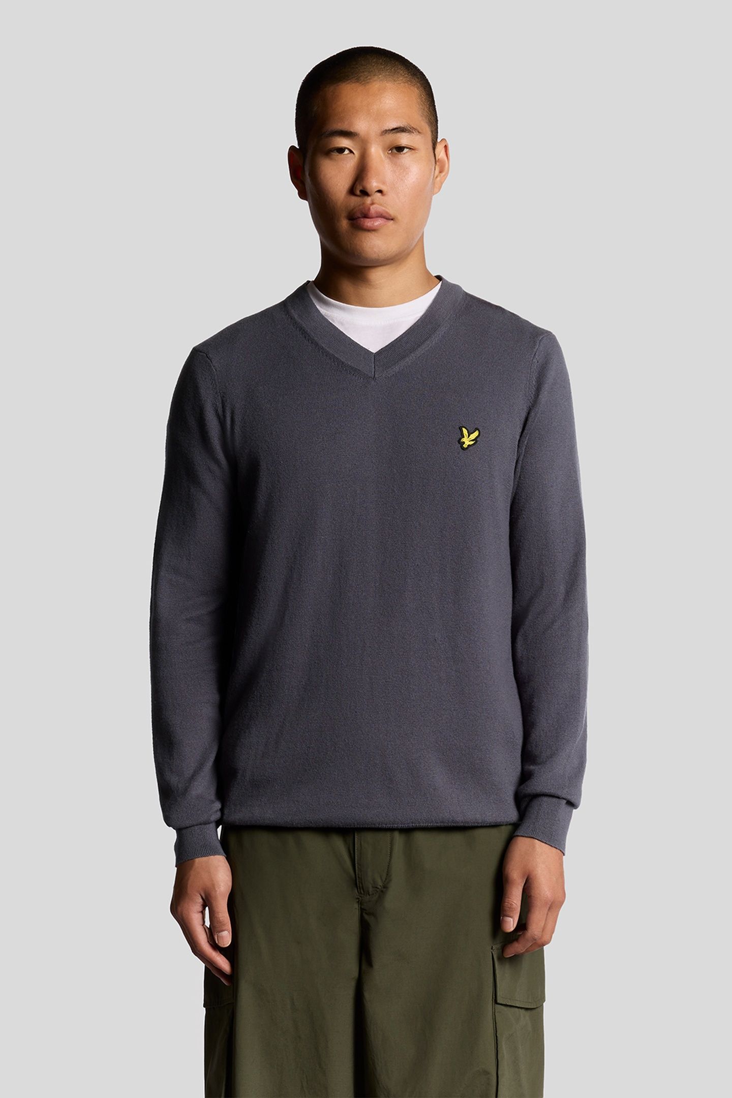 COTTON MERINO V NECK JUMPER GRAYSTONE 2