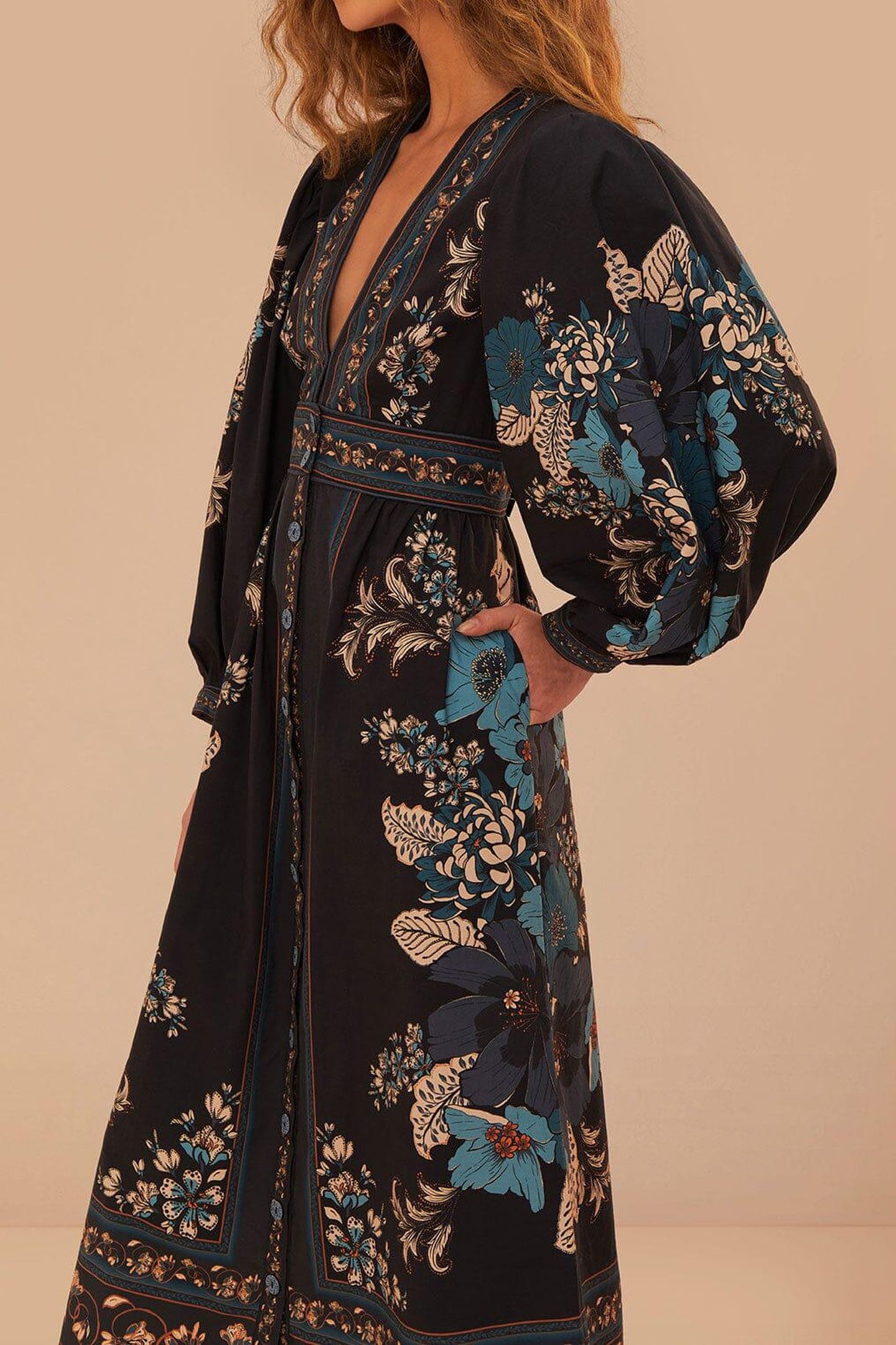BLOSSOM TAPESTRY BLACK MIDI DRESS 5