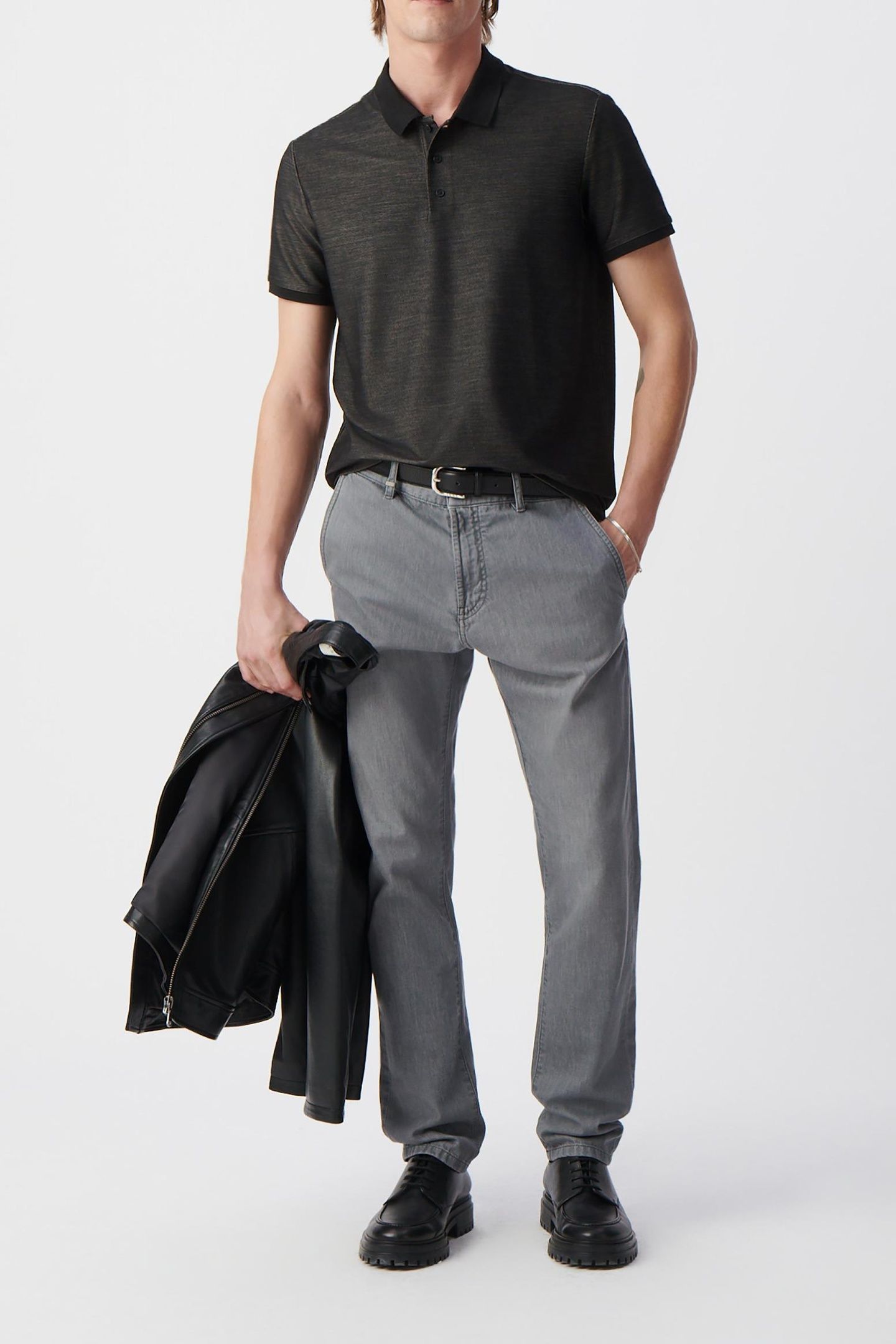 GREY SEAWOOL® SEMI-PLAIN KNIT POLO SHIRT 1