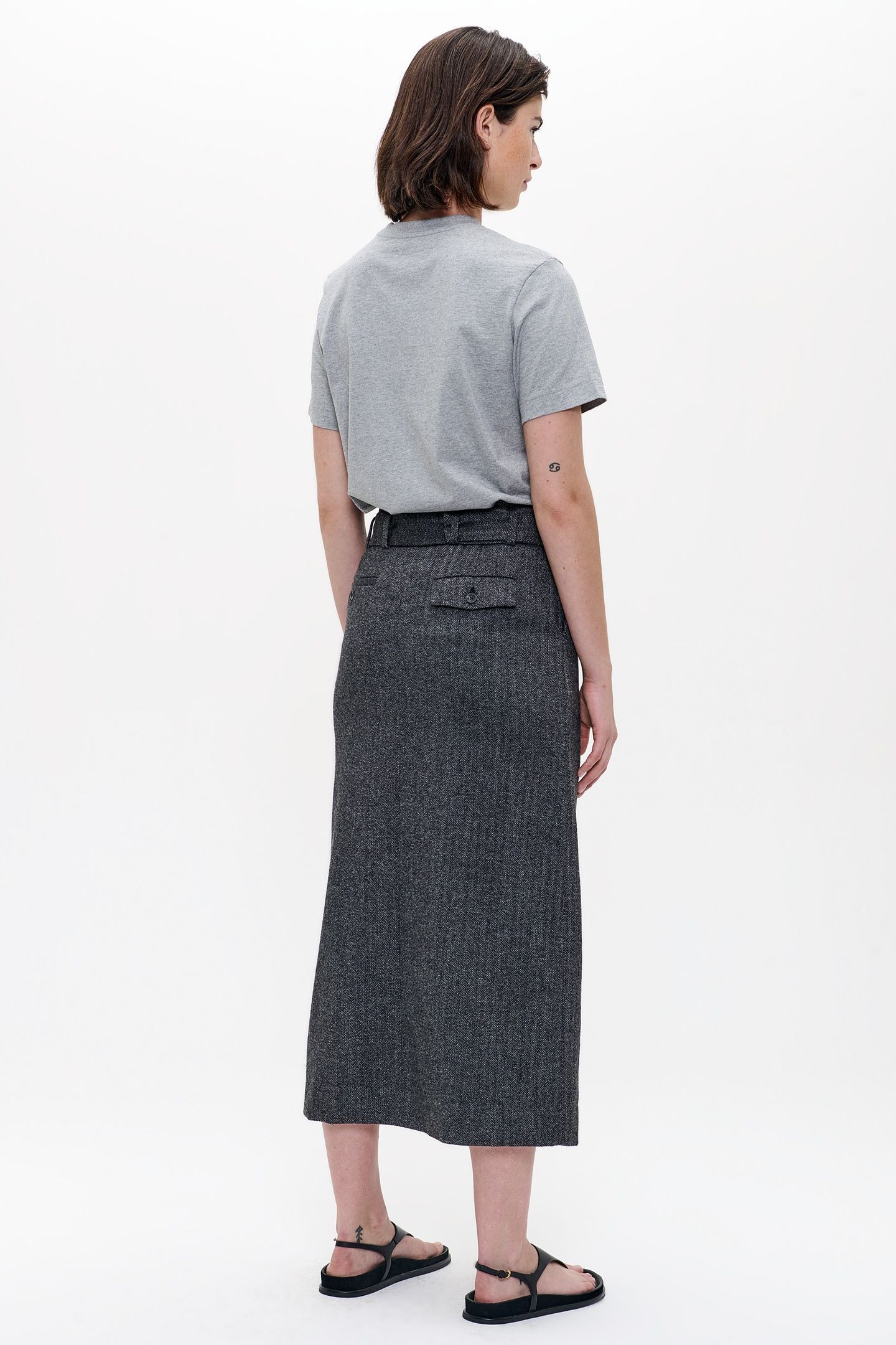 WOOL HERRINGBONE LONG SKIRT BLACK 4