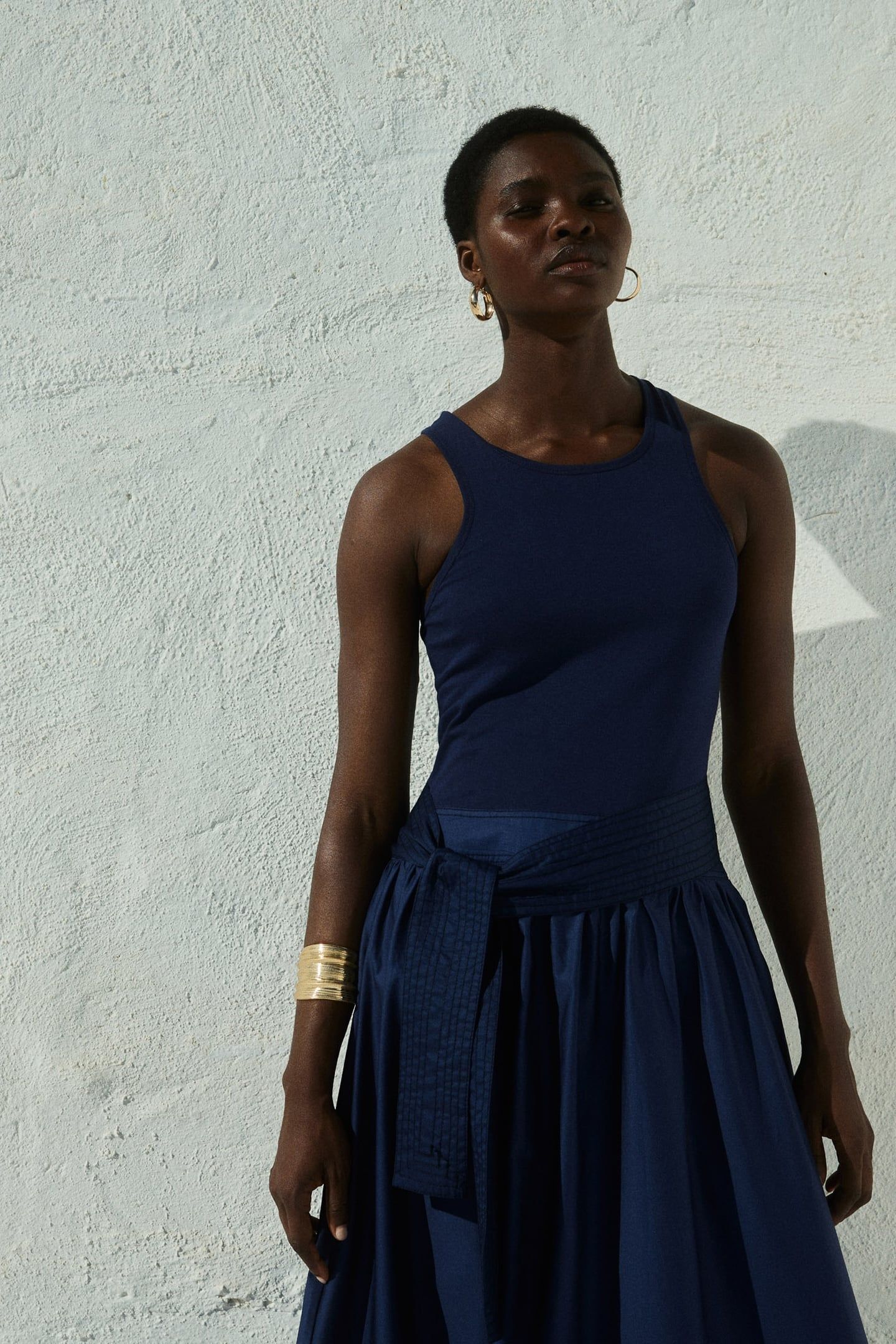 LIVELY LONG DRESS POPLIN WITH BELT NAVY 5