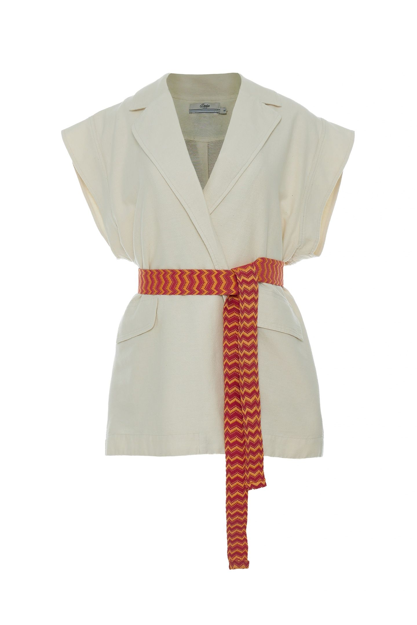 LAUGH VEST JACKET JACQUARD WITH BELT RED ORANGE 2