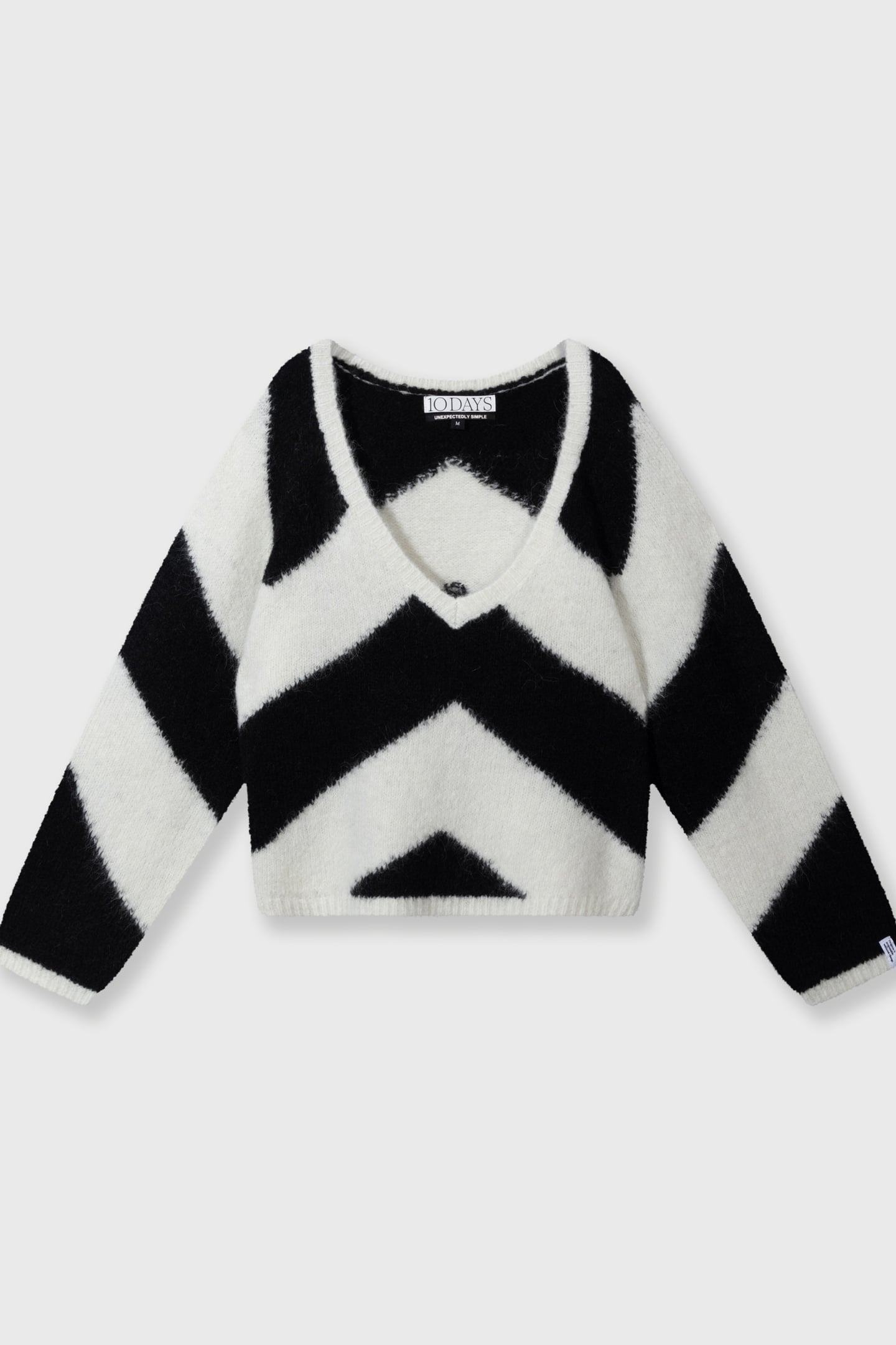 SOFT V-NECK SWEATER STRIPE ECRU/BLACK 3