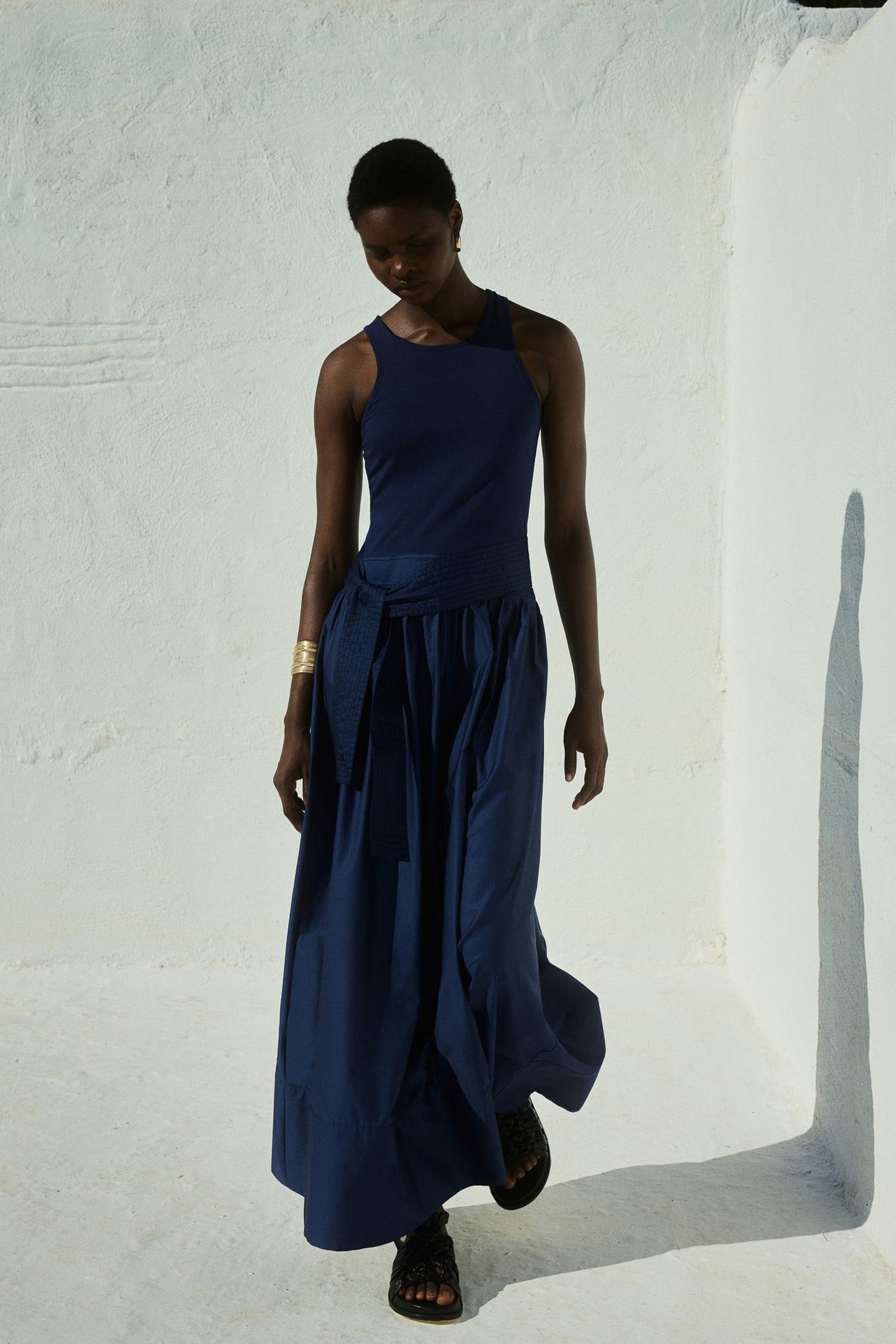 LIVELY LONG DRESS POPLIN WITH BELT NAVY 2