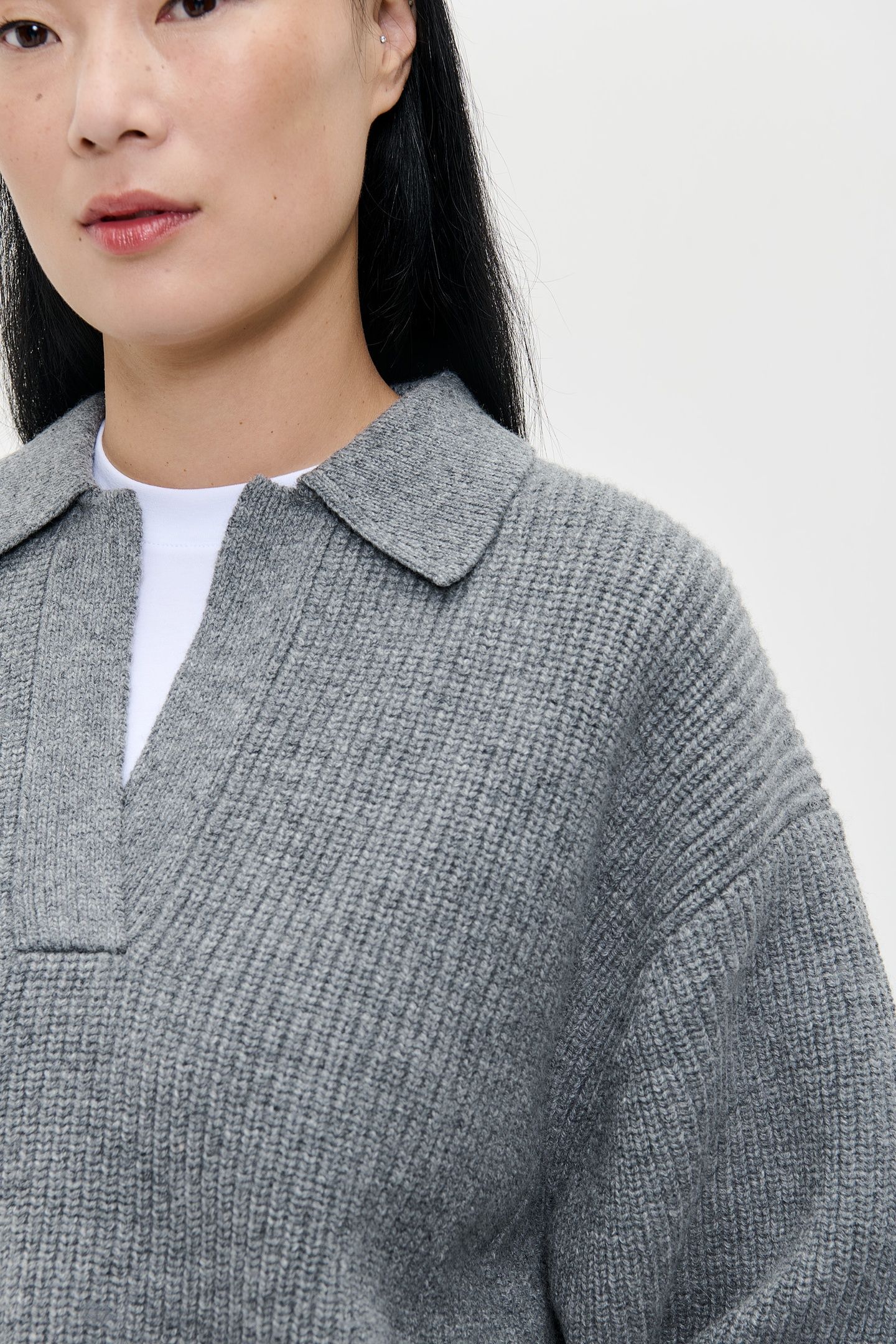 MERINO BOXY POLO GREY MELANGE 3