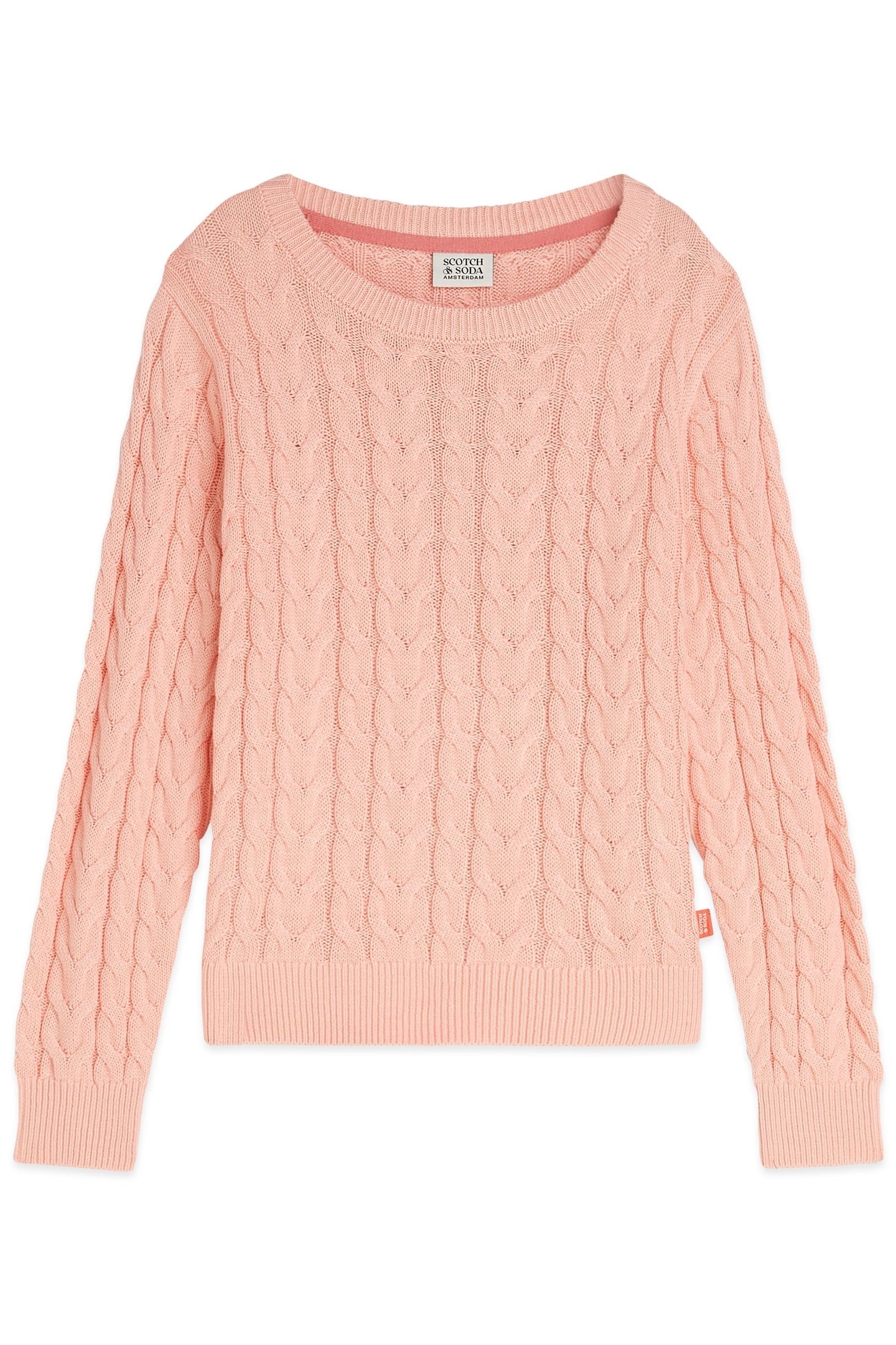 GIRLS CABLE SWEATER KNIT L/S APRICOT BLUSH 1