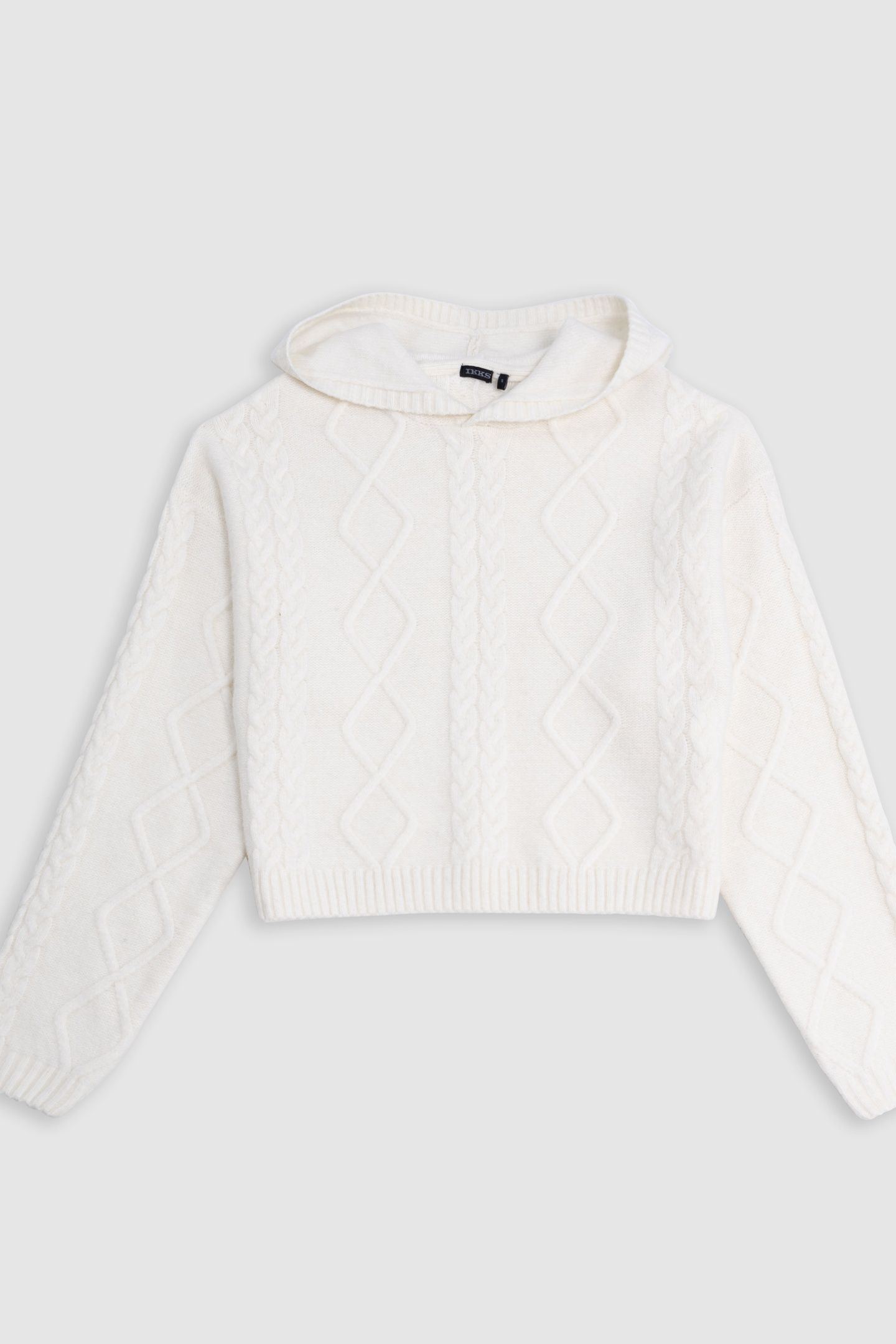 GIRL'S BEIGE HOODED CABLE KNIT SWEATER 1