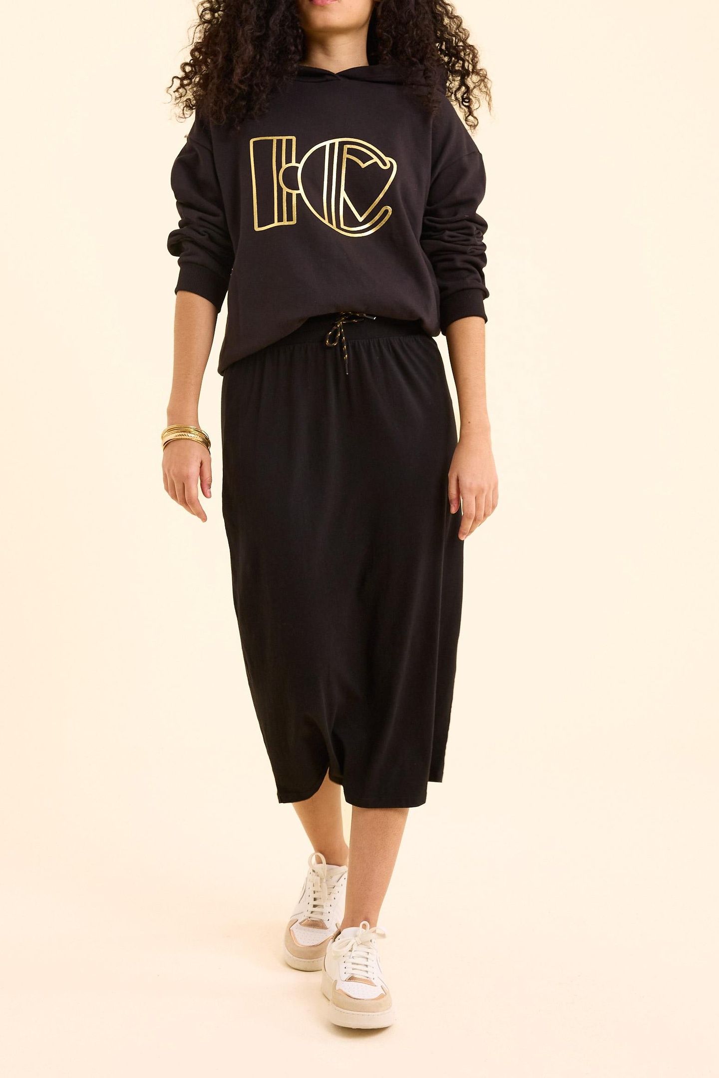 BLACK HOODIE WITH GOLD MONOGRAM BLACK 2