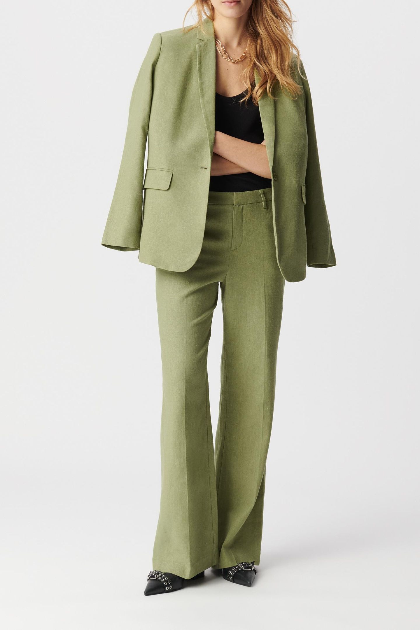 GREEN LINEN AND COTTON SUIT PANTS 3