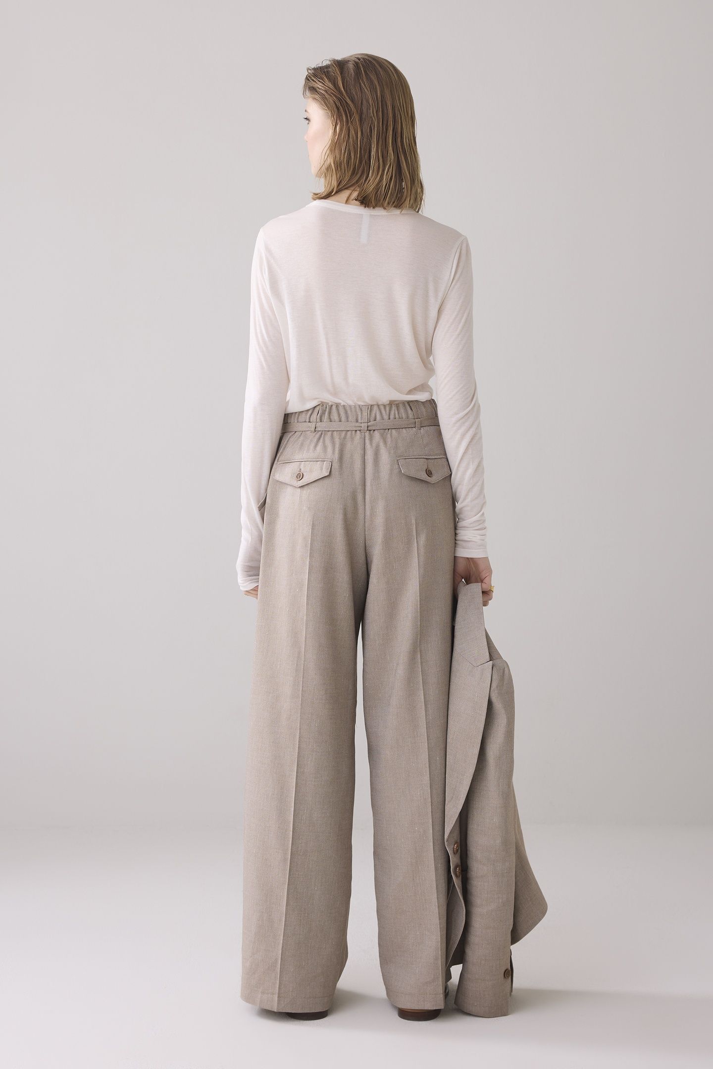 TROUSERS WIDE LINEN BLEND TWILL KHAKI 3