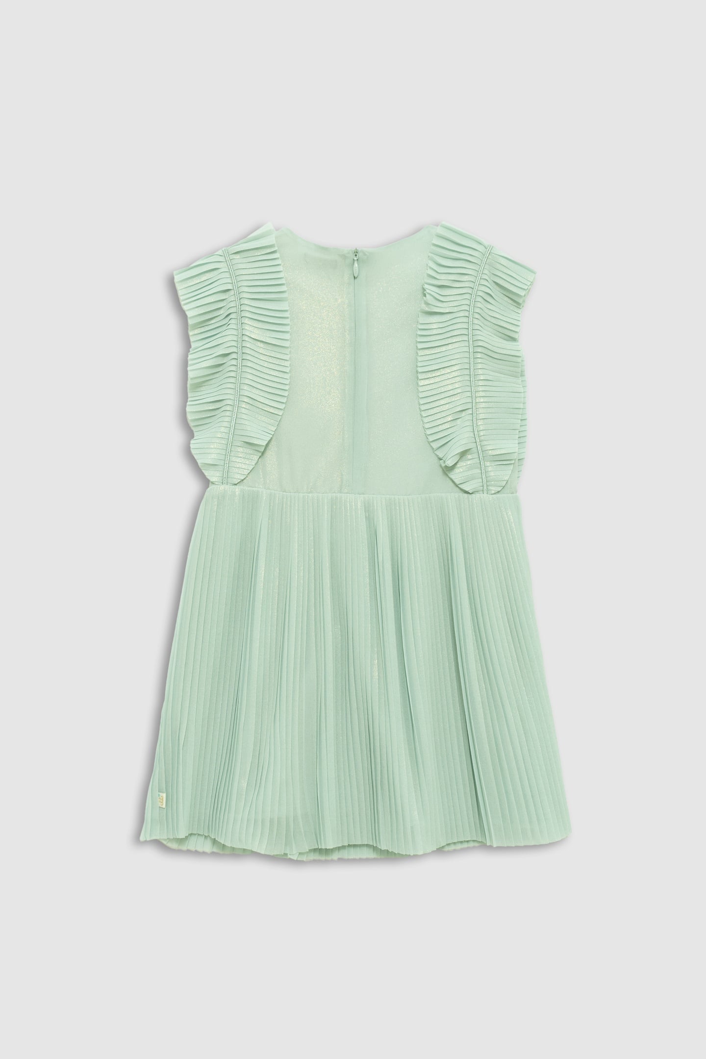 WATER-GREEN IRIDESCENT PLEATED RUFFLED DRESS 2