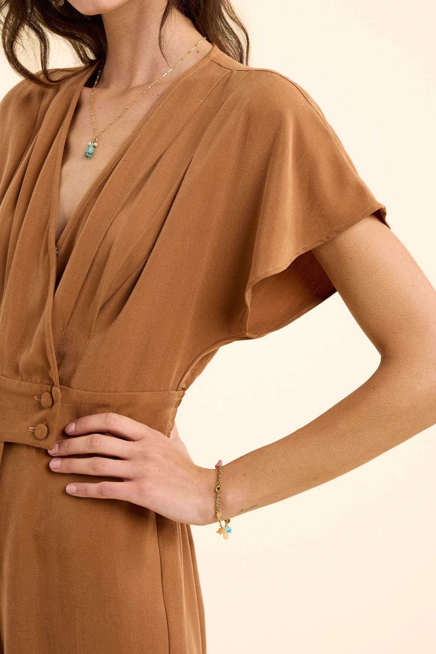 CAMEL TROUSER JUMPSUIT WITH WRAP-AROUND COLLAR CAMEL 6
