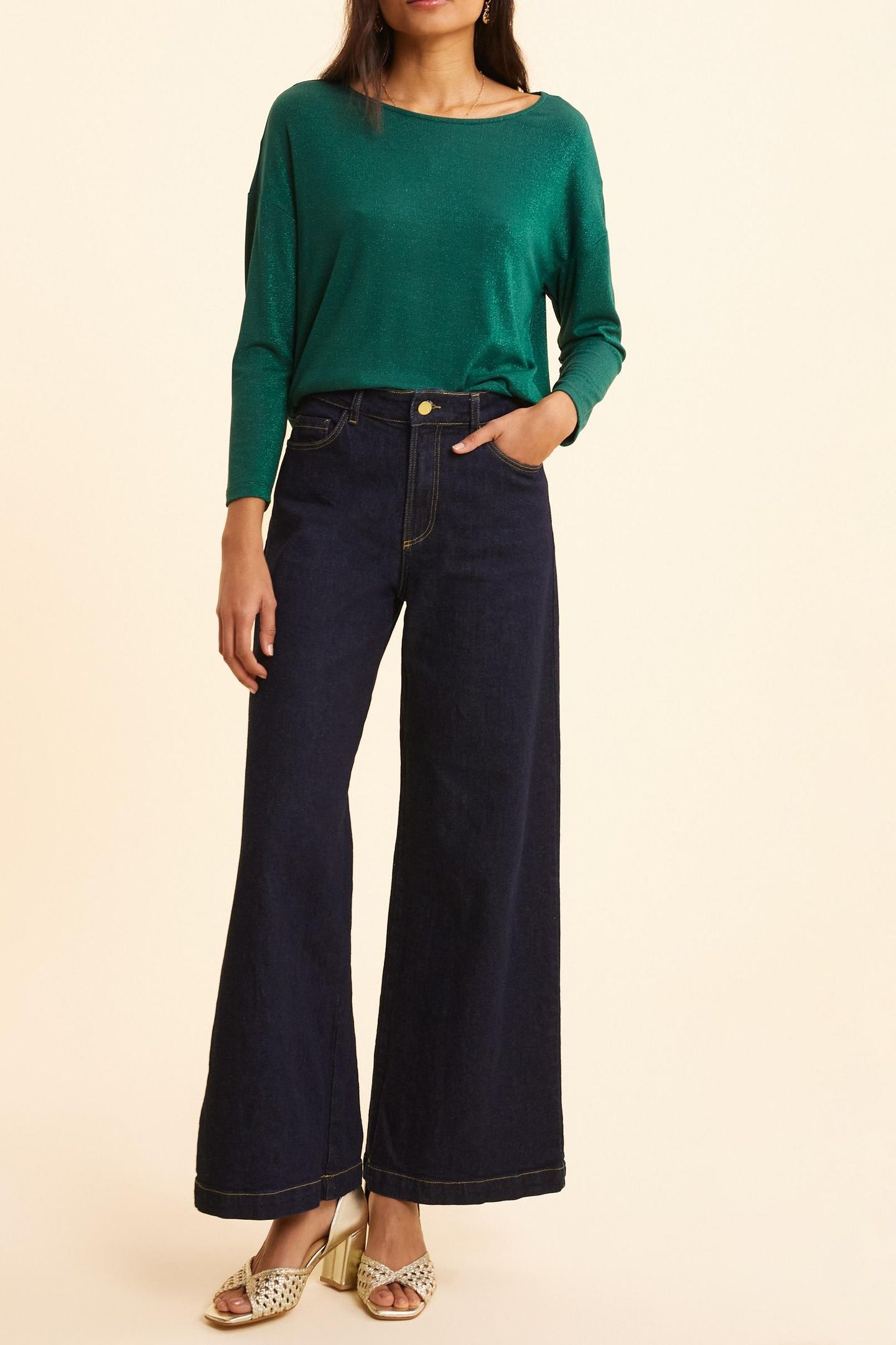 GREEN LUREX WAFFLE KNIT T-SHIRT GREEN 2