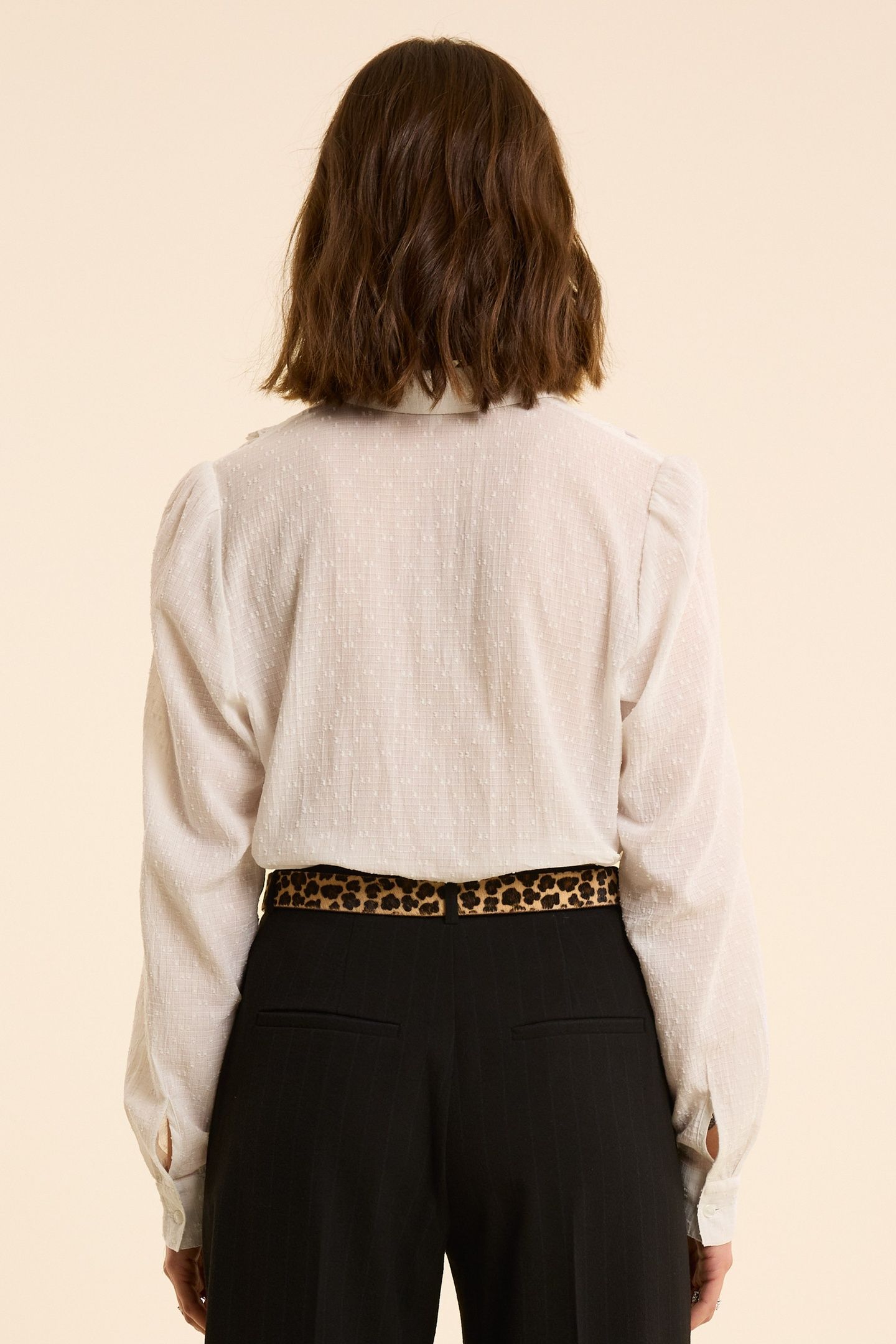 WHITE SHIRT, EYELET EMBROIDERY & PLEATED PANEL OFF-WHITE 3