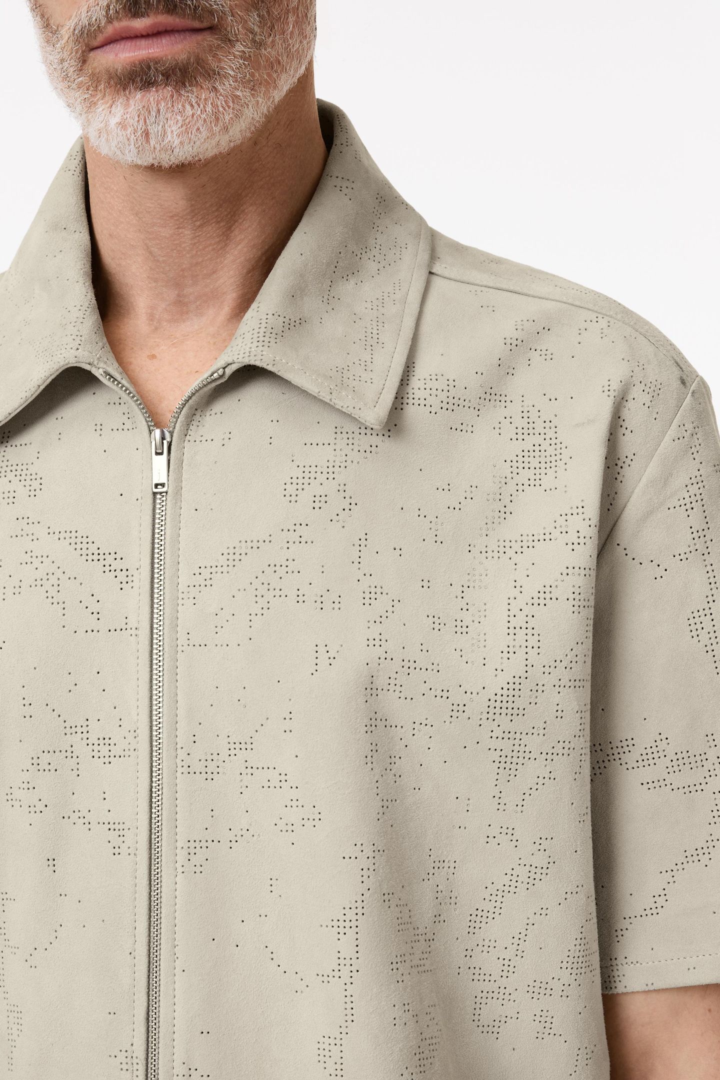 WADE SS COLLARED ZIP UP PERFORATED LEATH CHALK 3