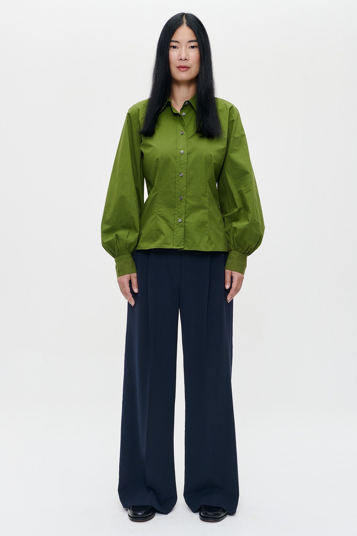 POPLIN PUFF SLEEVE SHIRT HERB GREEN 1