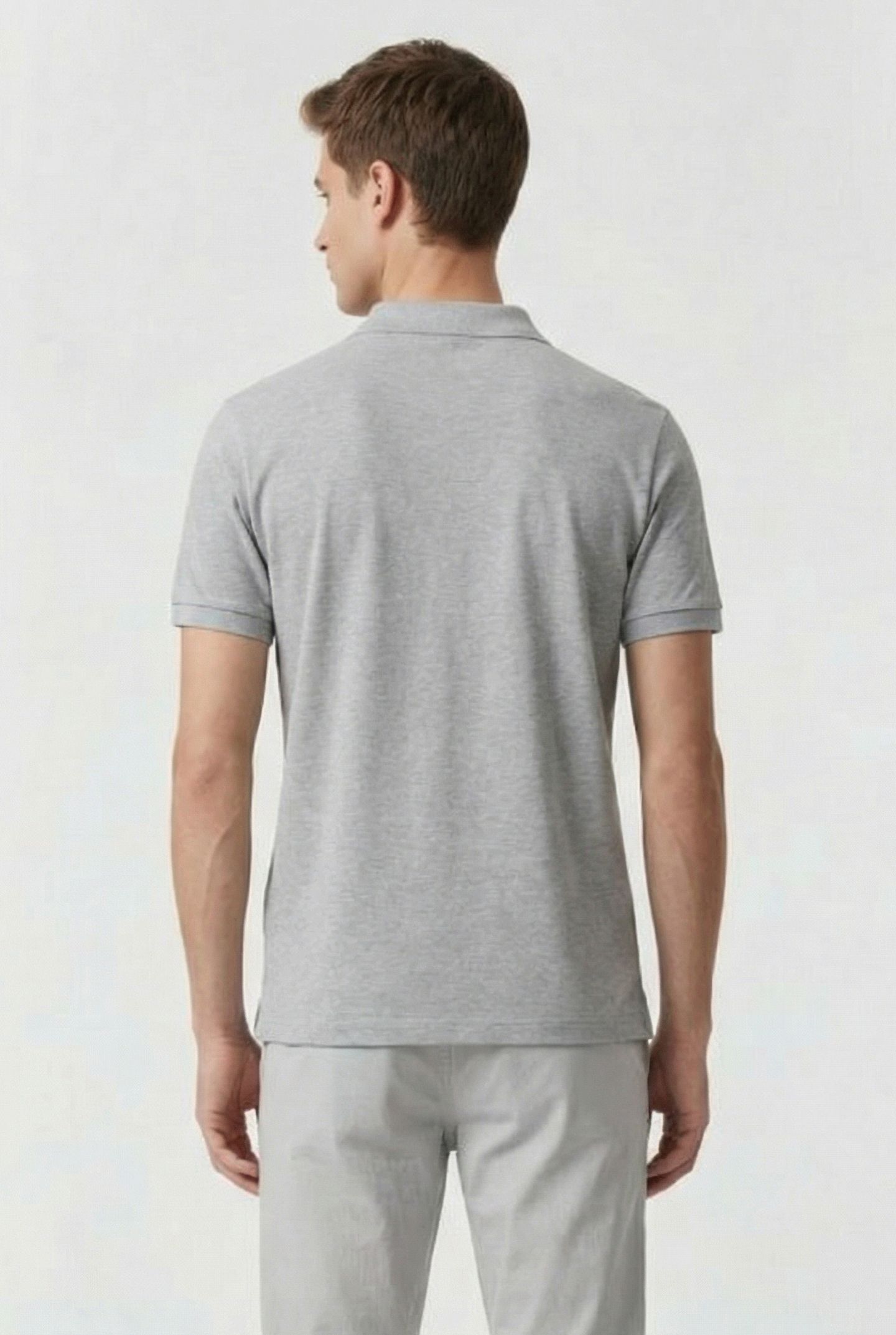 MEN'S POLOSHIRT SOLID COTTON PIQUET MEDIUM GREY HEATHER-WHIT 2