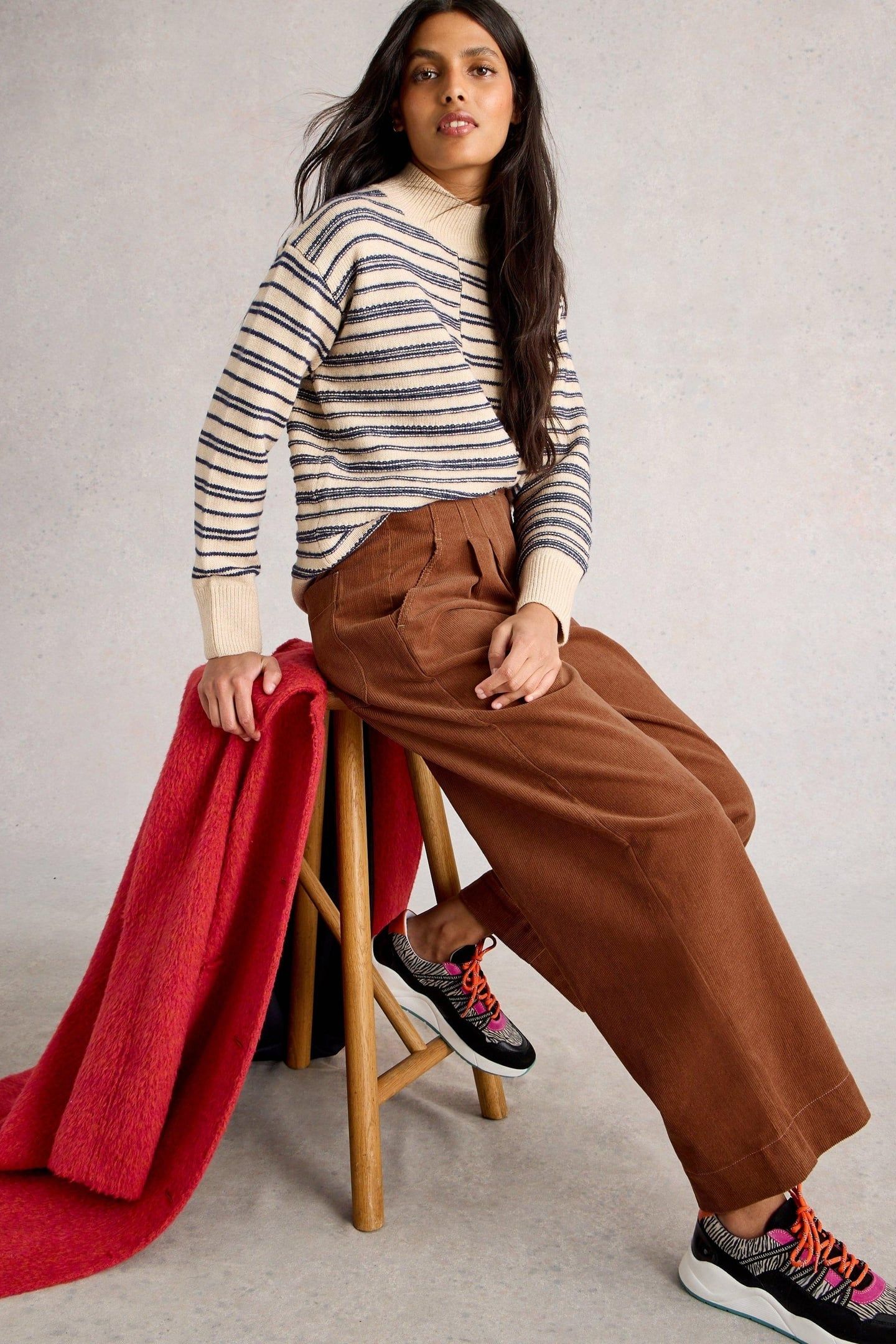 CLARA CORD WIDE LEG TROUSER DARK TAN 4