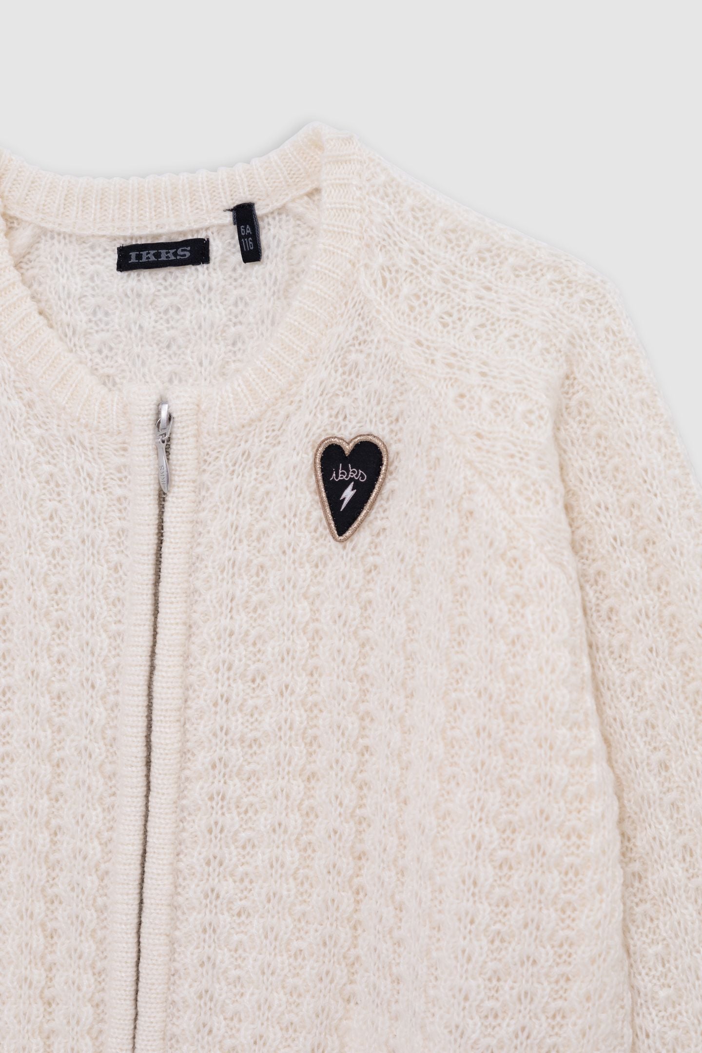 GIRL'S ECRU CARDIGAN WITH ZIPPER AND FANCY OPENWORK KNIT 3