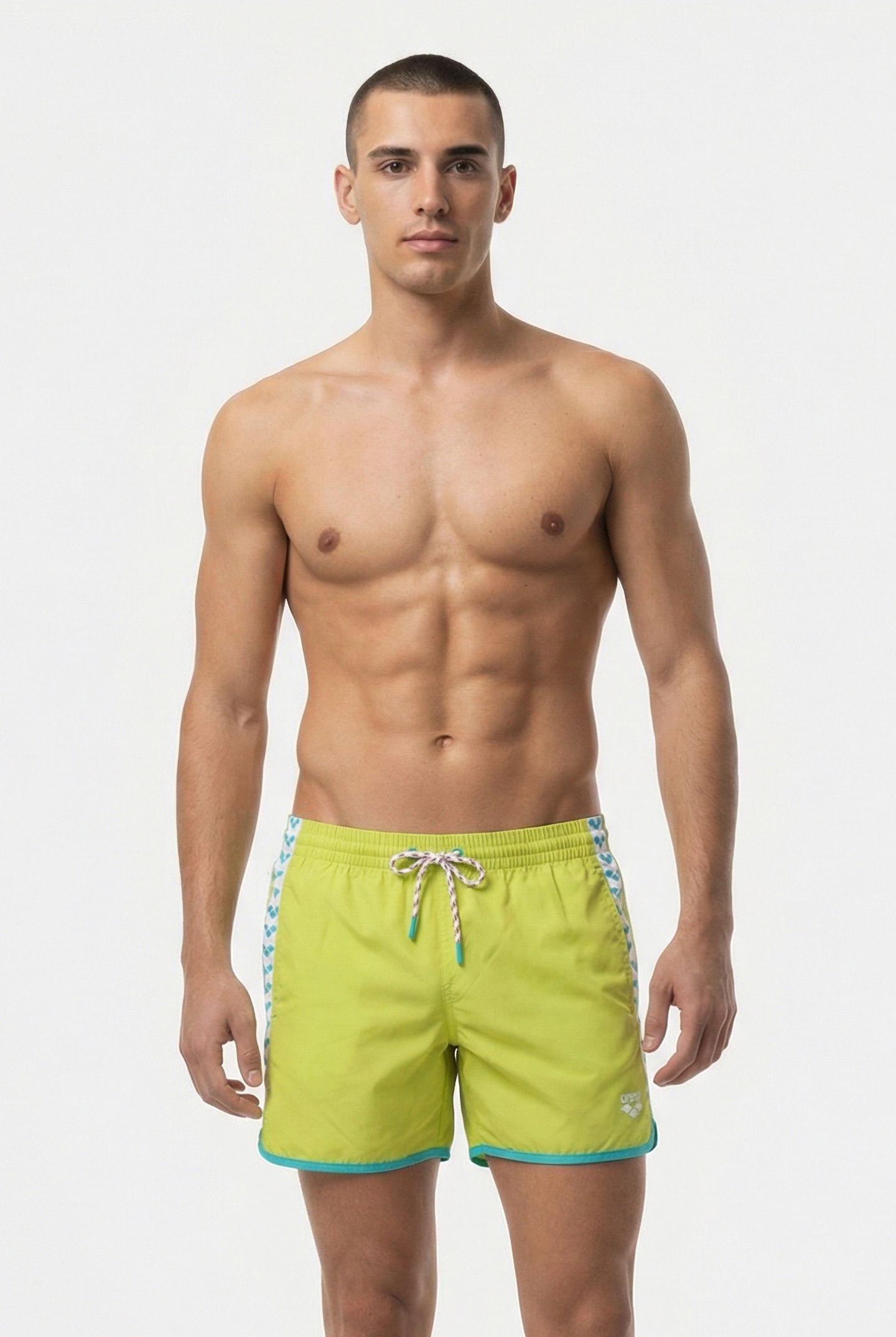 MEN'S ARENA TEAM STRIPE BEACH SHORT SOFT GREEN-WATER-WHITE 1