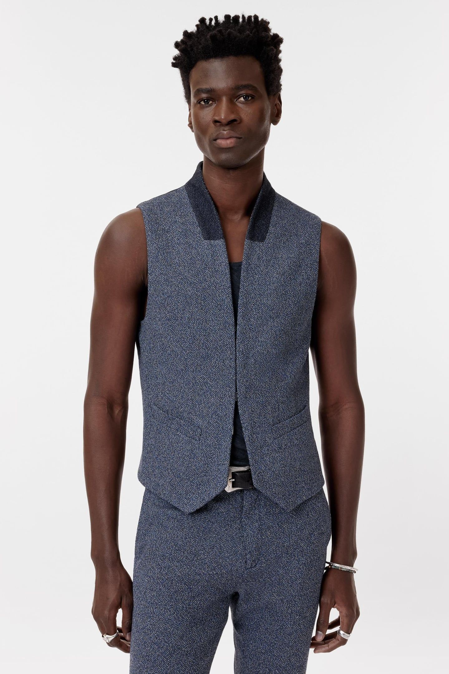 SHAWL COLLAR H B CLOSURE VEST LAKE BLUE 1